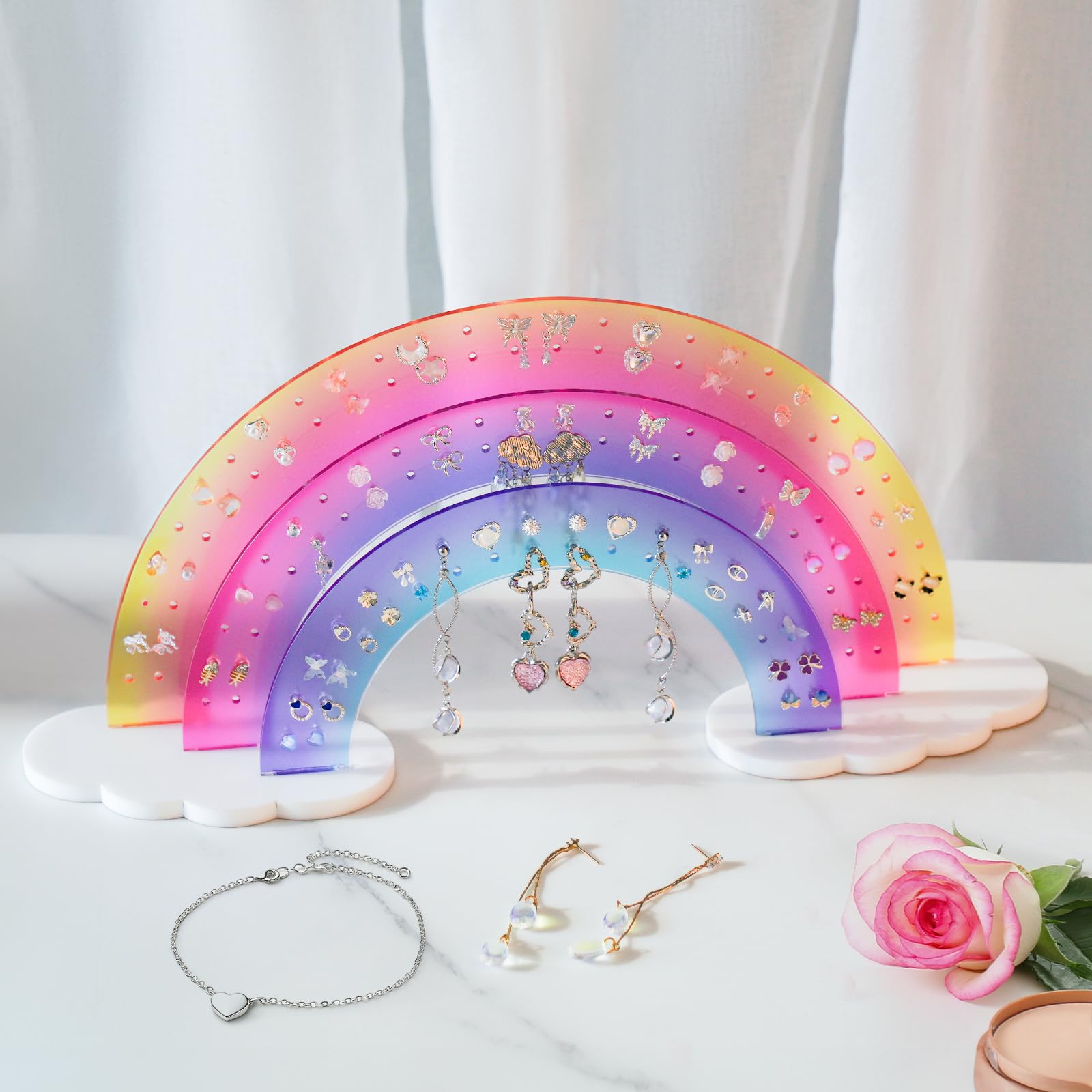 NiHome Rainbow Shaped Gradient Acrylic Earring Organizer with 140 Holes - Image 3