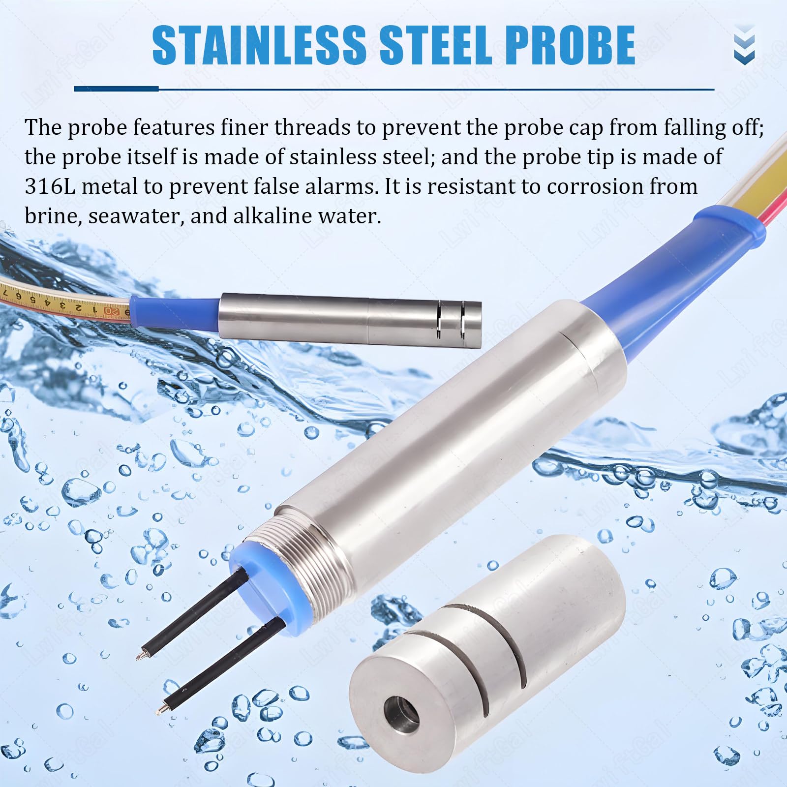 Medidor de nivel de agua, indicador portátil de agua subterránea de pozo profundo de 10-300 m con sonda fija y cinta de acero