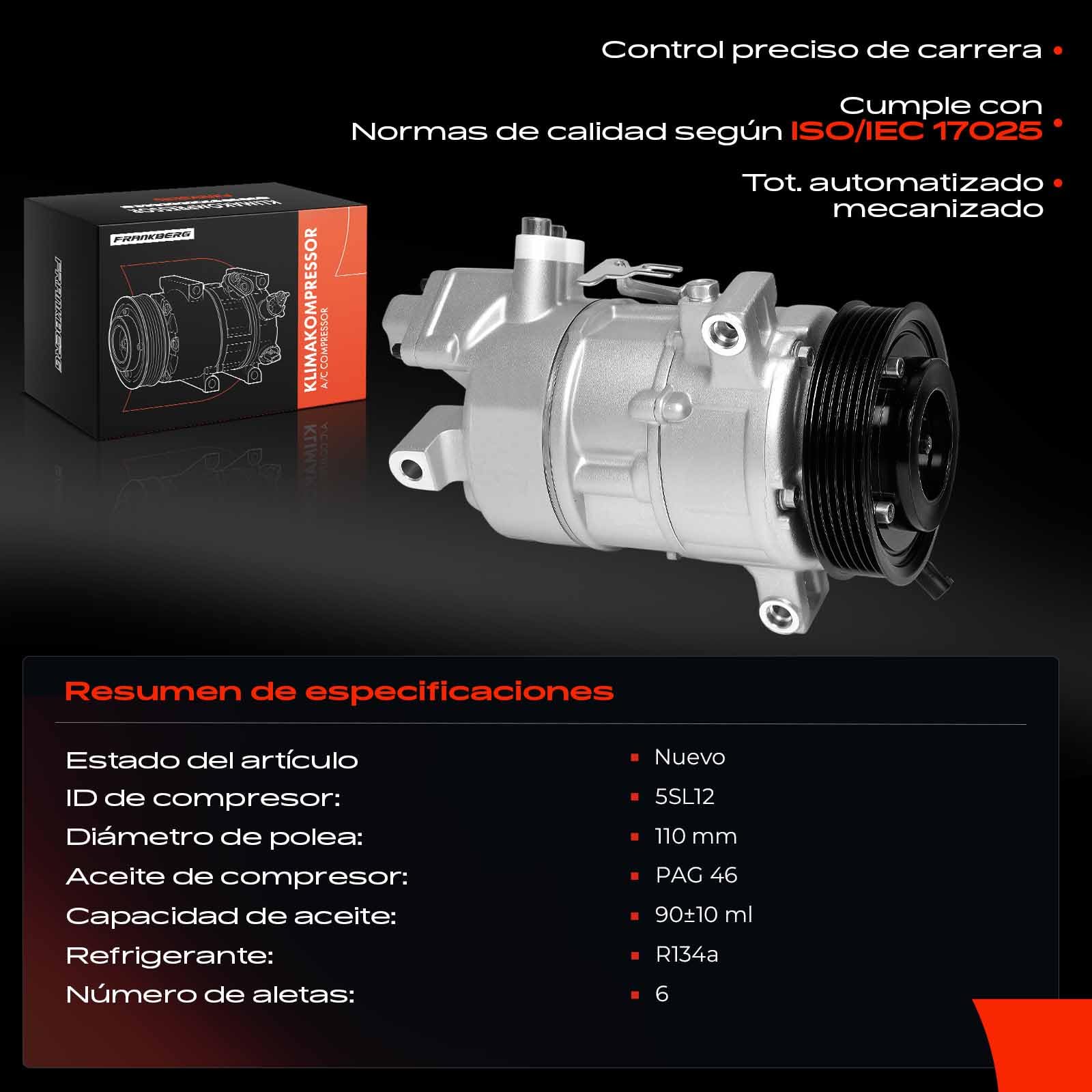 Frankberg Compresor de aire acondicionado con embrague Gasolina