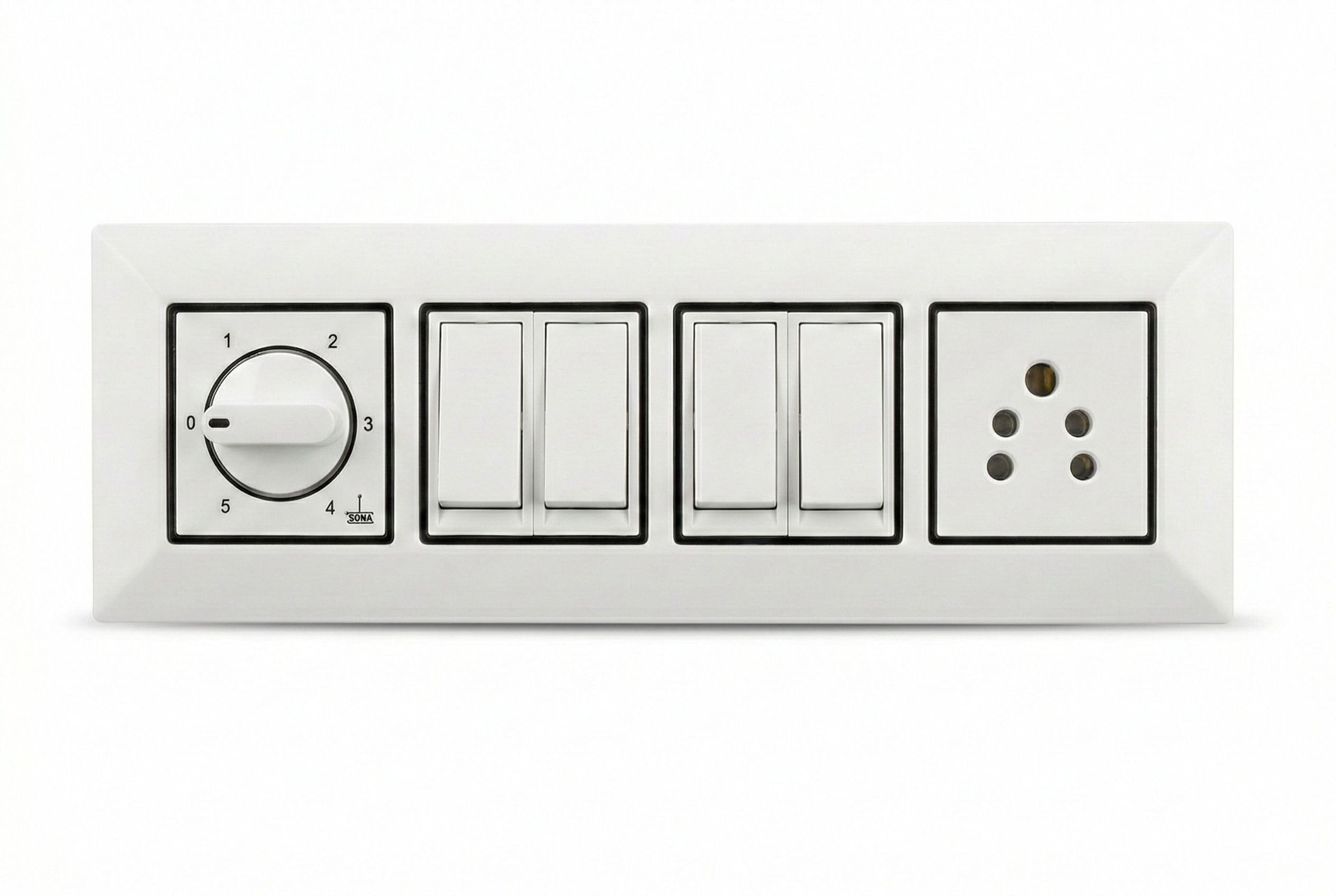 Wall Board 2 Socket 4 Switch with Regulator, White, Surface Mount Extension Board, 6A, Anchor/CONA Compatible-image-17
