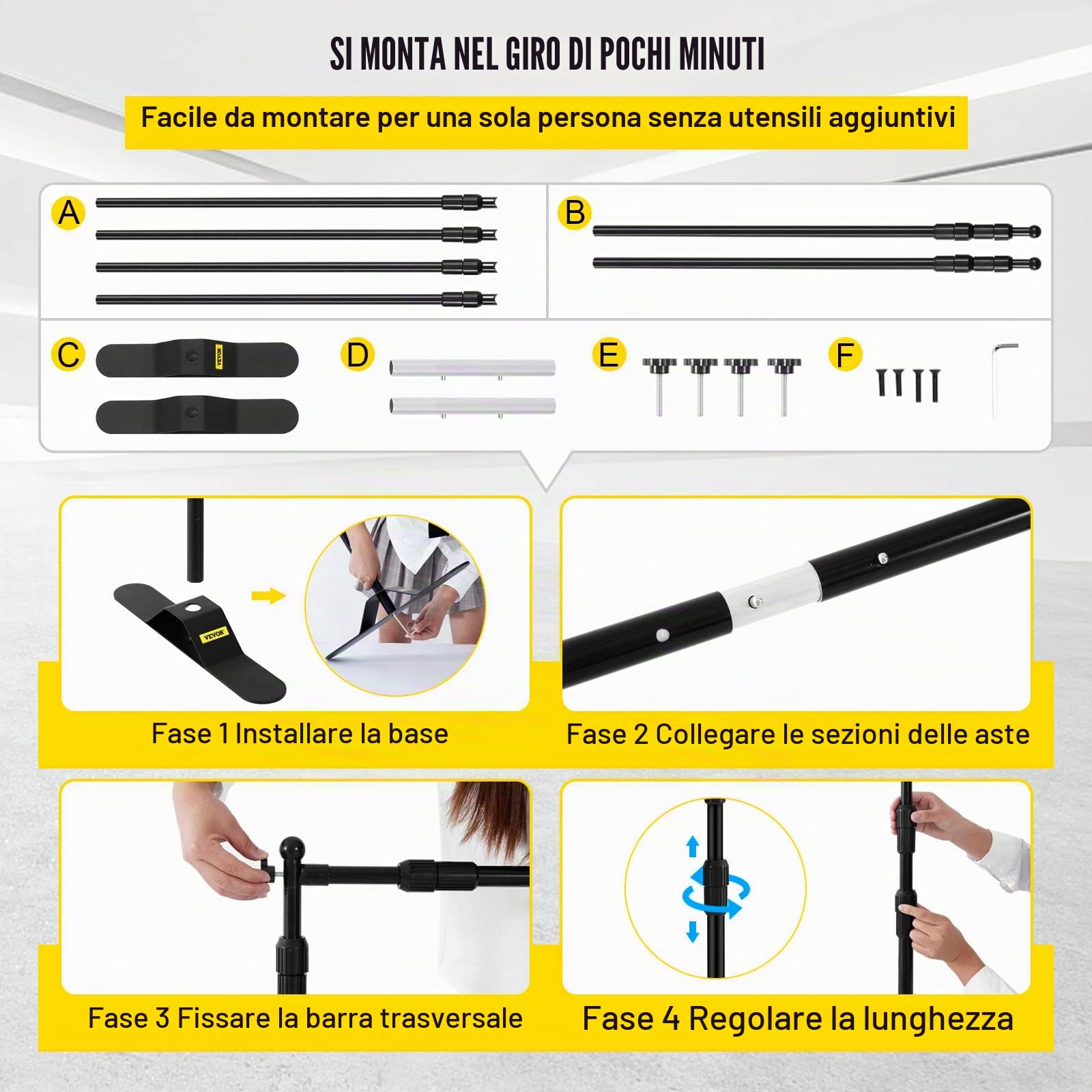 VEVOR Banner Stand 2.4 x 2.4m Supporto Sfondo Studio Fotografico Kit Supporto Fondale Background Portatile Supporto Stativo Da Studio Con 4less