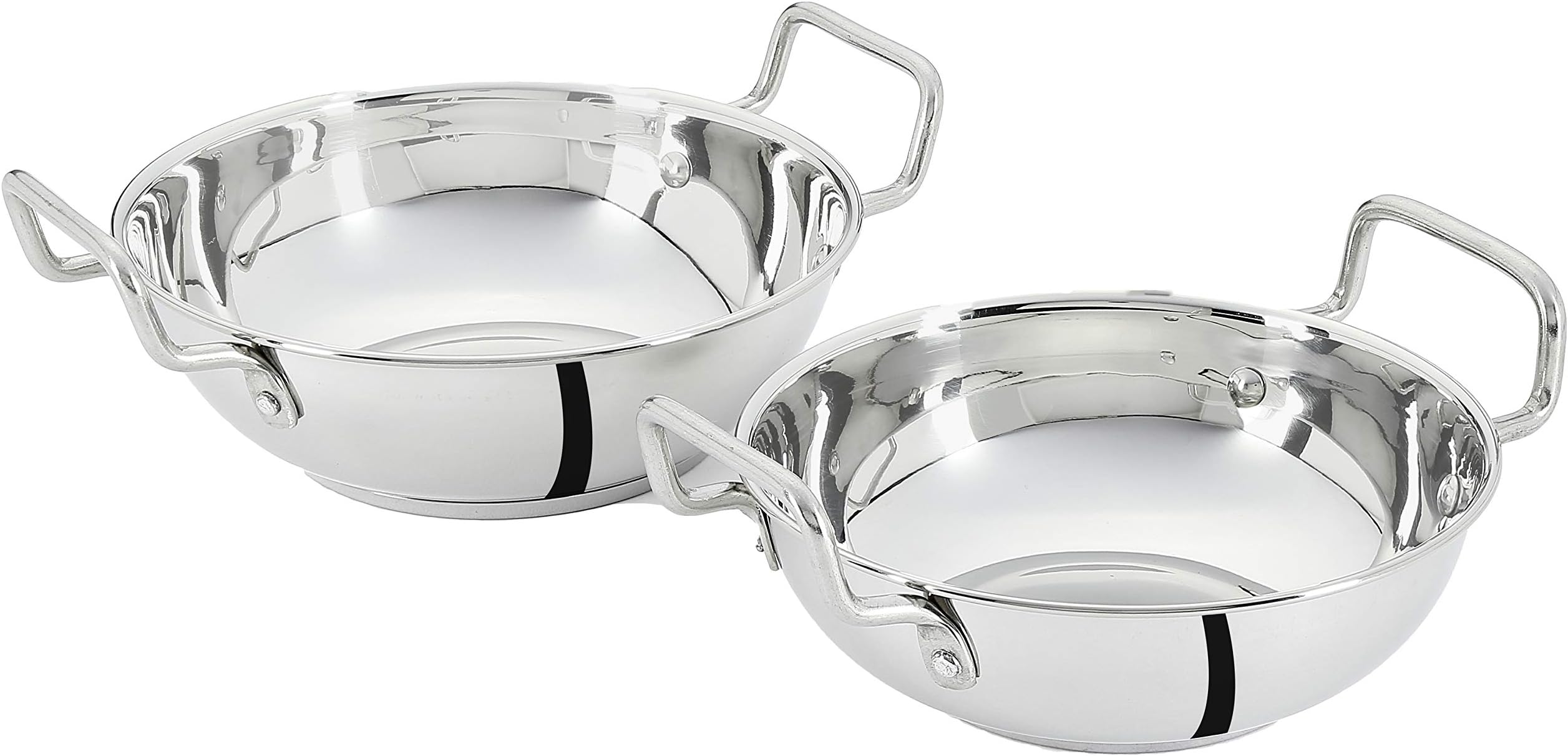 Amazon Solimo Stainless Steel Induction Bottom Kadhai Set | Set of 2 | Size 18 Cm, 20 Cm | 1.5 Liter | Silver