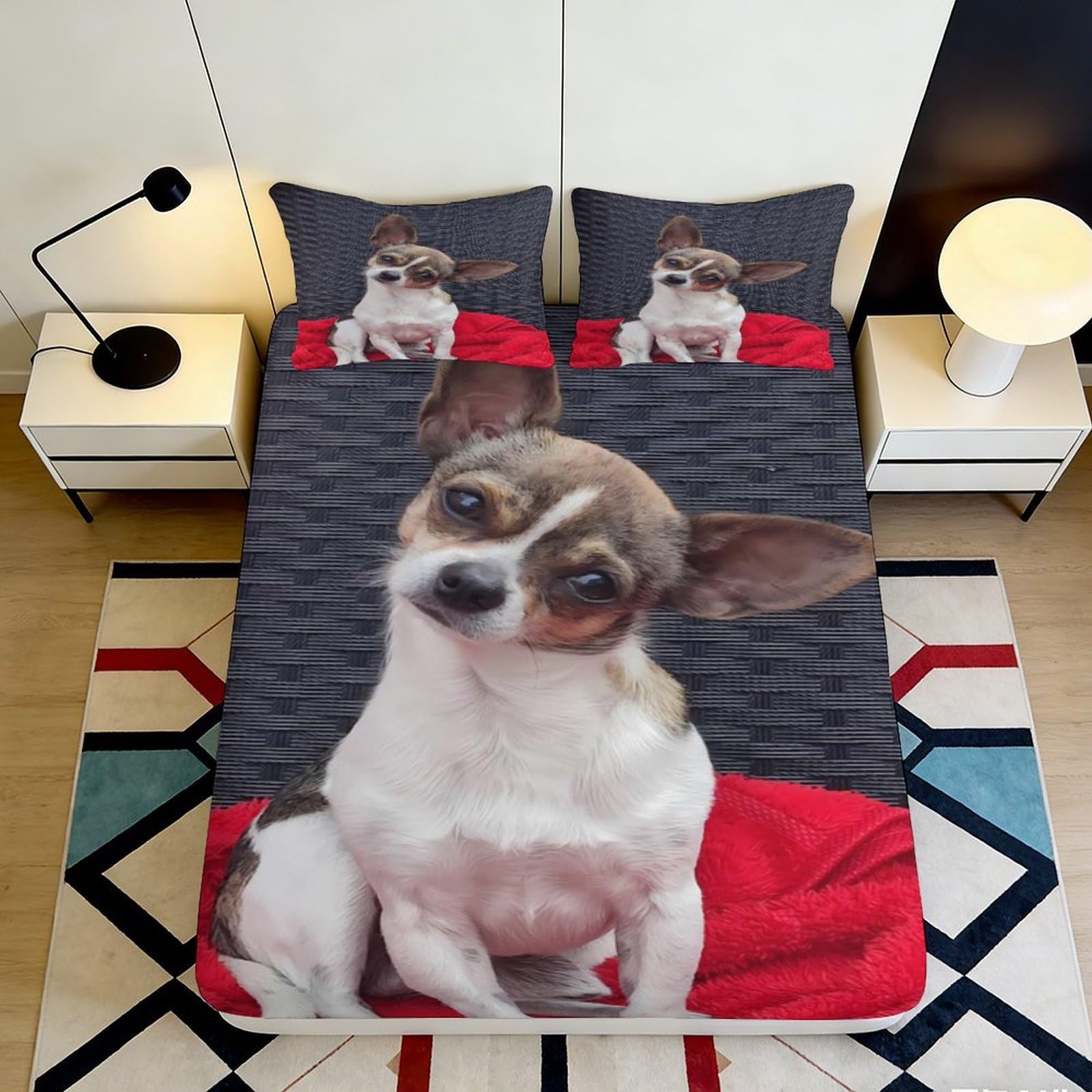 K1r3d9e5 Style-7 3D Printed Cute Chihuahua Fitted Sheet Microfiber Soft Anti-Slip Red Blanket Bed Cover For Bedroom Guest Room Decor 90X200x25cm