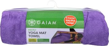 Gaiam Yoga Towel - Mat Sized Active Dry Non Slip Moisture Wicking Sweat Absorbent Microfiber Hot Yoga Towel for Women & Men | Stay-Put Corner Pockets 70" Long x 26" Wide