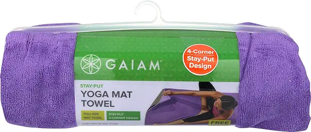 Gaiam Yoga Towel - Non-Slip Microfiber Mat Towel for Hot Yoga