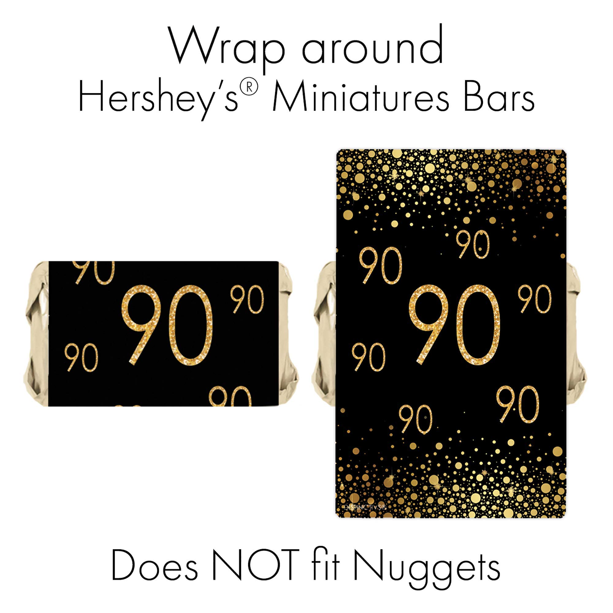 Black and Gold 90th Birthday Party Mini Candy Bar Wrappers 45