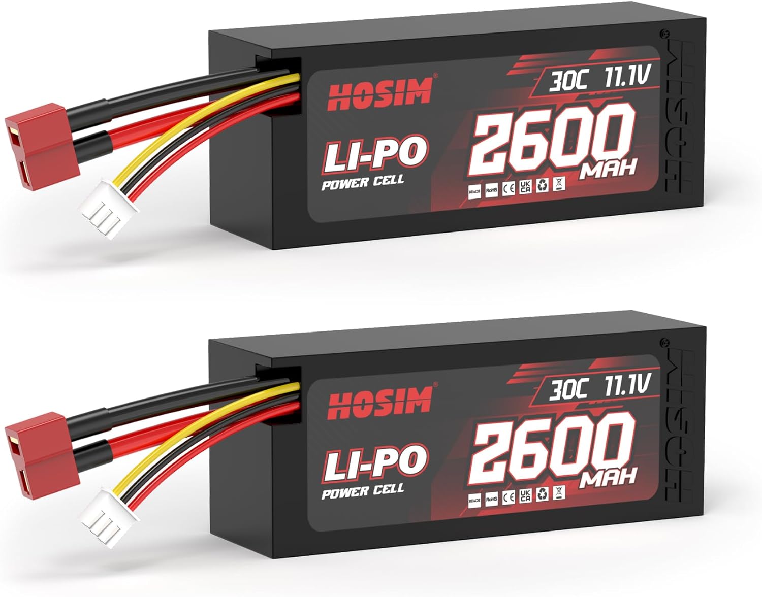 Hosim 3S 11.1V 2600mAh Battery 30C for 1/8 1/10 1/14 Scale RC Car M13 X25 X27 X17 X07 X08 X07W RC Trucks Replacement Parts Rechargeable 3S Lipo Battery M13-DC26 2Pack