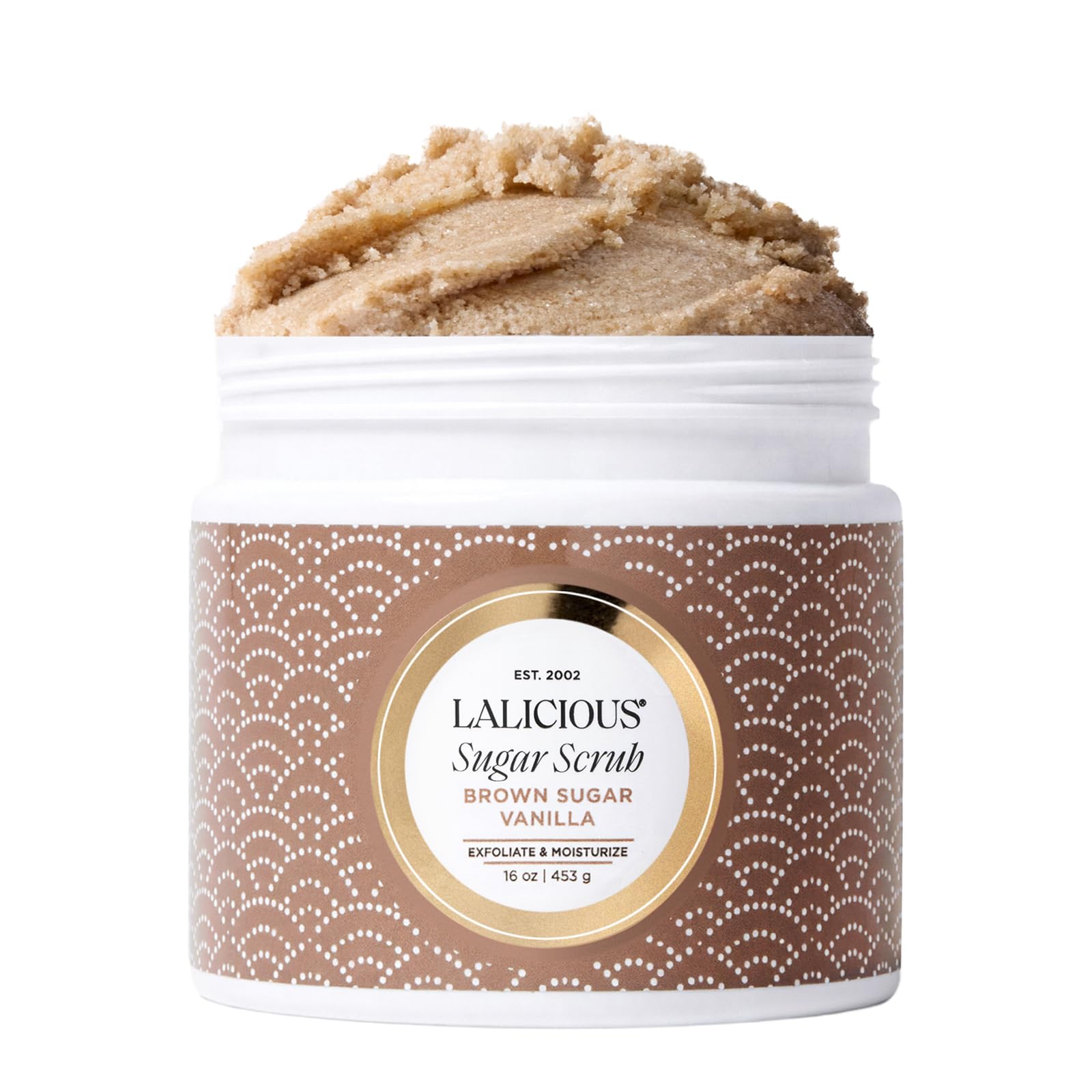 LALICIOUS Brown Sugar Vanilla Exfoliating & Moisturizing Body Scrub | Coconut Oil | Pre-Shave Scrub for Ingrown Hairs & Razor Bumps | Gently Buffs &