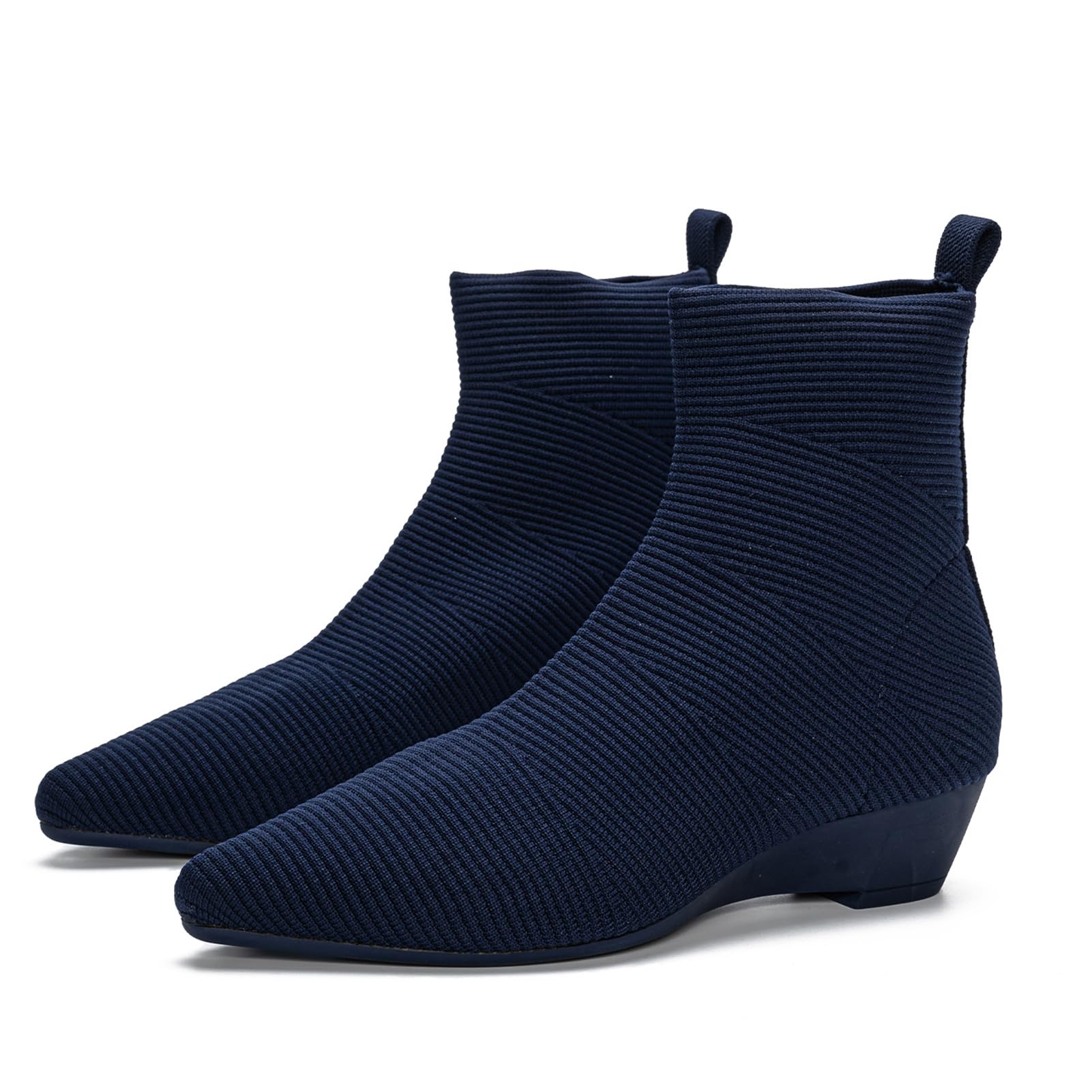 youngshow Womens Booties Comfortable Knitted Low Heel Boots For Women Ankle Booties Pointed Toe Slip On Fall Winter