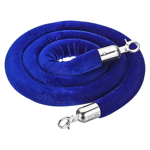 PATIKIL Cuerda de puntal de terciopelo azul de 5.5 pies, cuerda de barrera de control de multitudes con ganchos a presión para postes, divisor de