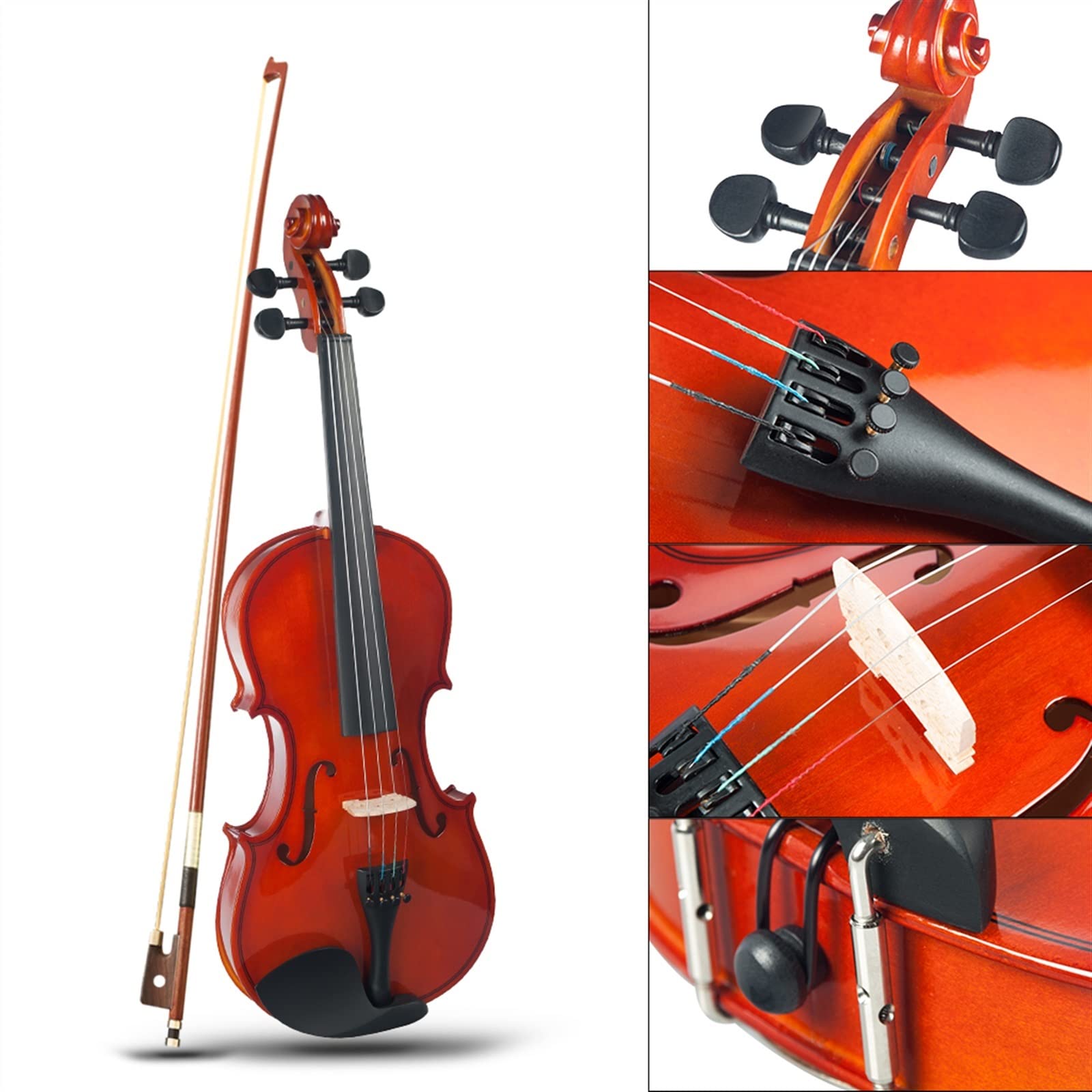 Erwachsene violine Akustisches Geigen-Set Lindenholz-Körper, Schwarze Massivholzbeschläge Mit Geigenkoffer-Schulterstütze, Dämpfer, Geigensaiten professionelles Violine (Color : 1/2)