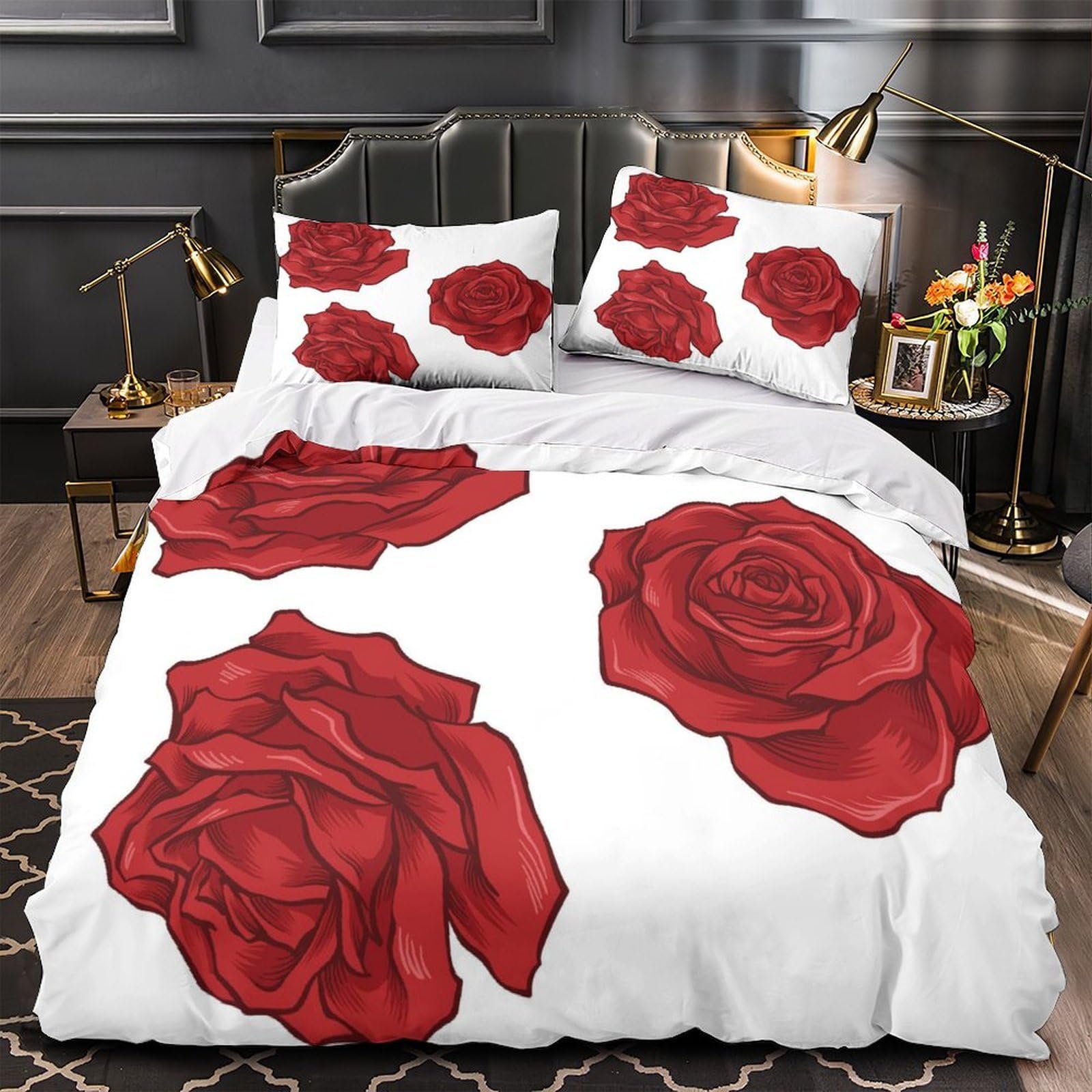 Housse de couette protea rouge hypoallergénique et douce en microfibre