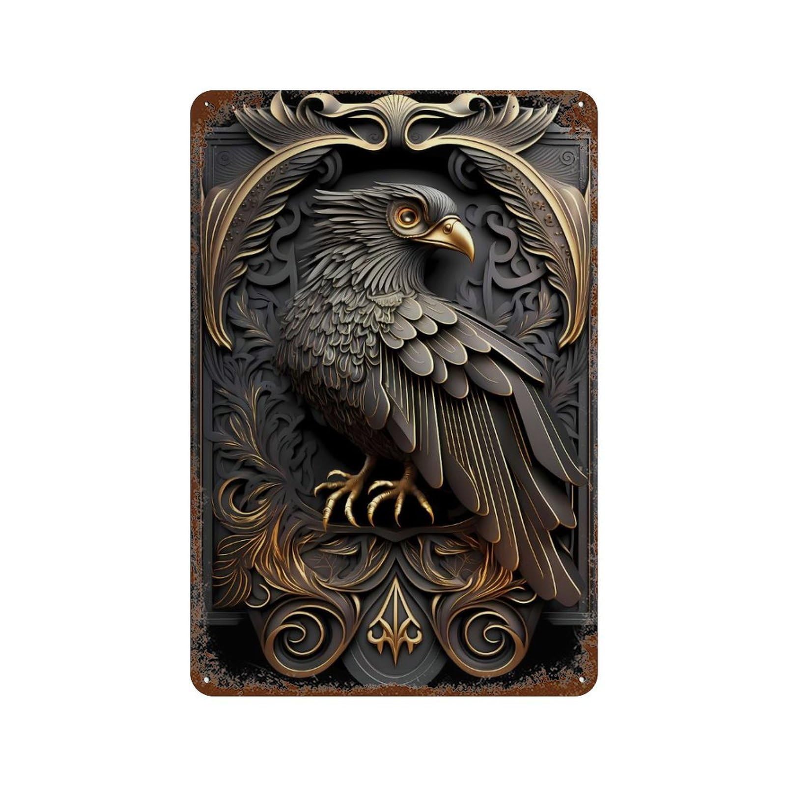 King Golden Eagle Art Deco Rustic Tin Plaque 11.8"x7.9", for Pub, Kitchen And Man Cave Decor, Vintage Wall Decor