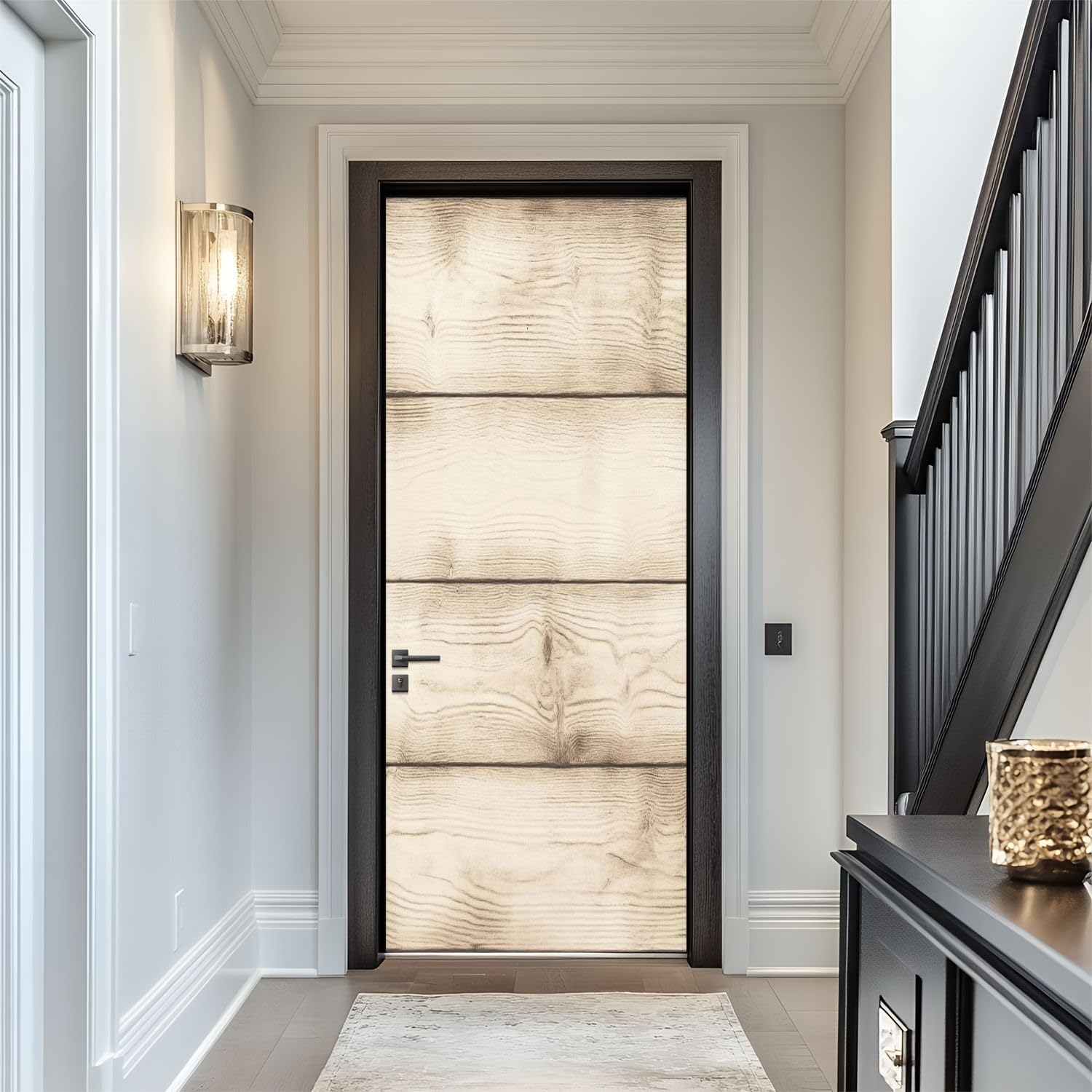 Stickers Porte Trompe L'oeil Grain de Bois Blanc Vieux Papier Peint Autocollant Porte Pour Chambre Salon Décoration Stickers Muraux Sticker Porte 95x215 cm b3464