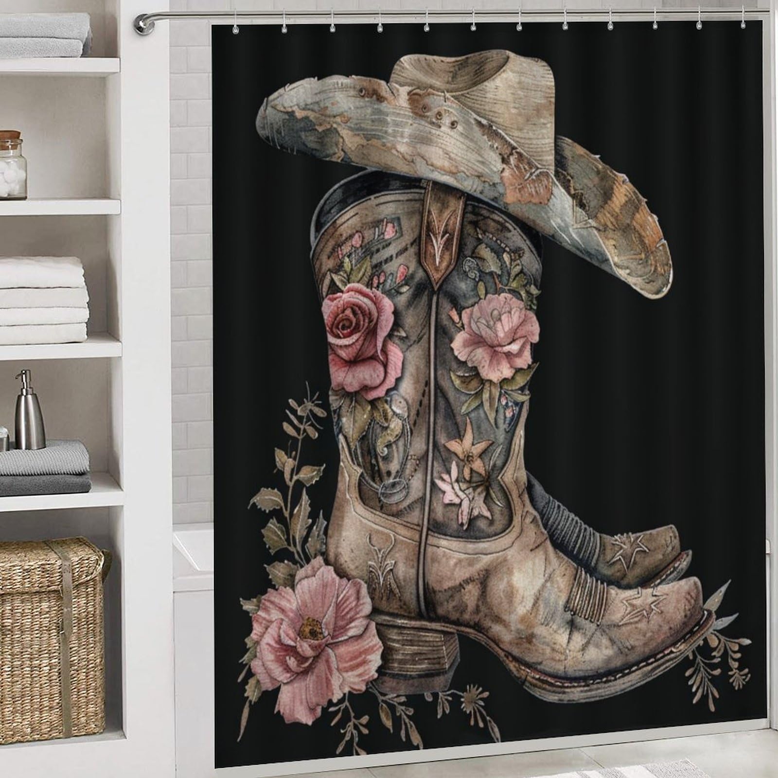 HDESDIS Farmhouse Horse Bathroom Set - Shower Curtain, Rugs & Toilet Cover, 72x72 Inch