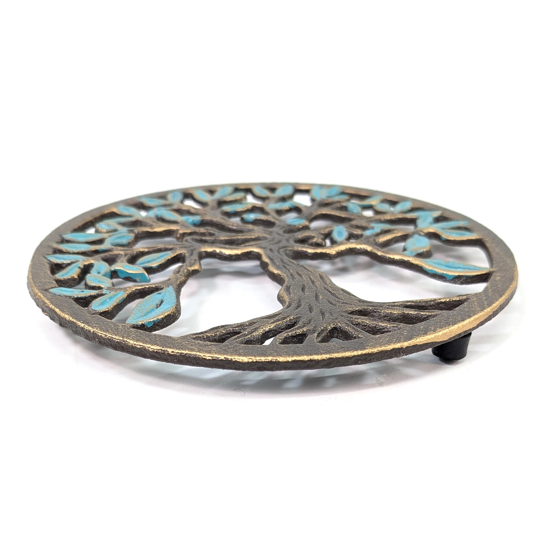 Dessous De Plat Décoratif Arbre De Vie En Fonte 19cm - Bronze Et Turquoise