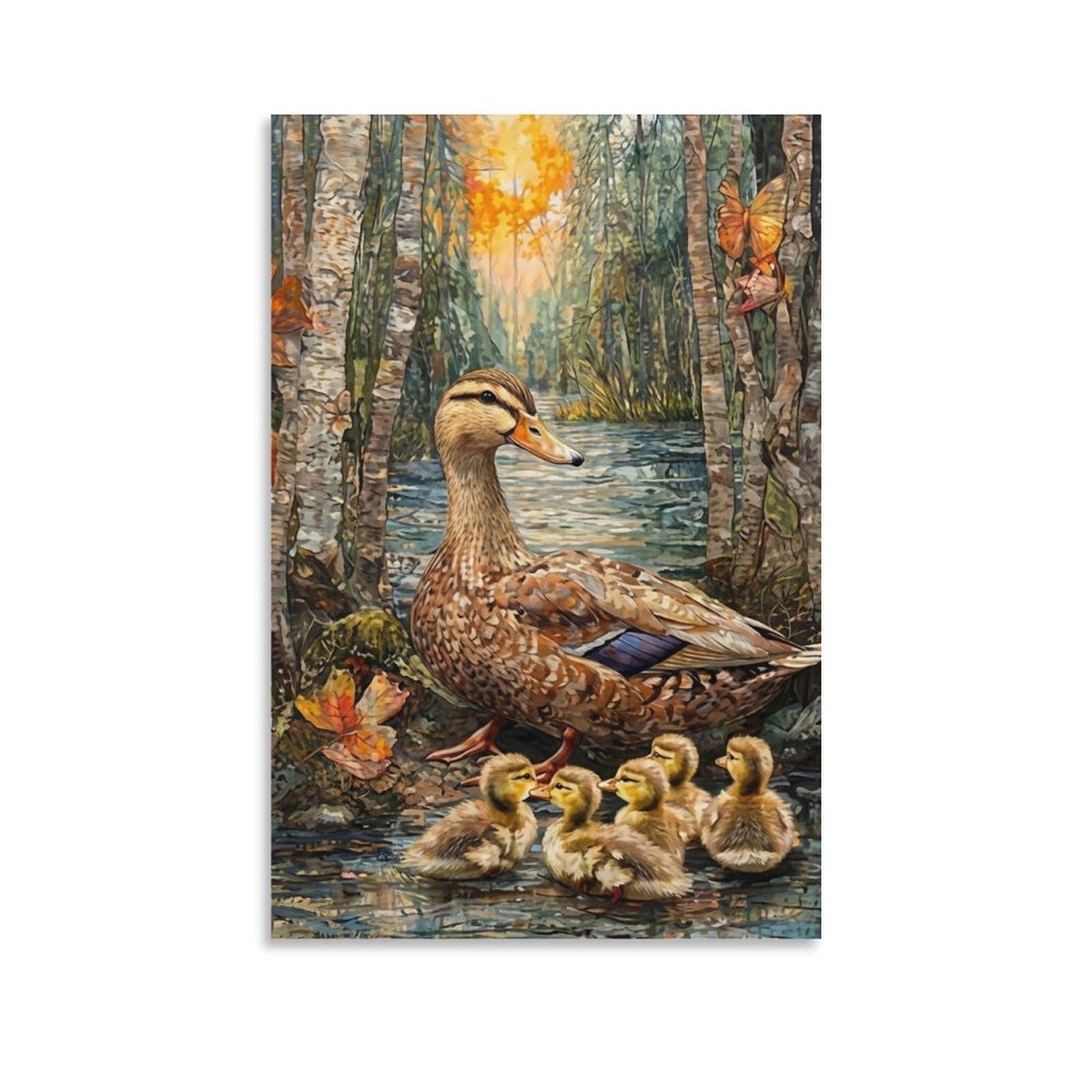DHBANEIOK Duck with Ducklings Wall Decor Poster Canvas Prints Picture Modern Wall Art Picture Wall Hanging for Home Decorations 20x30inch(50x75cm)