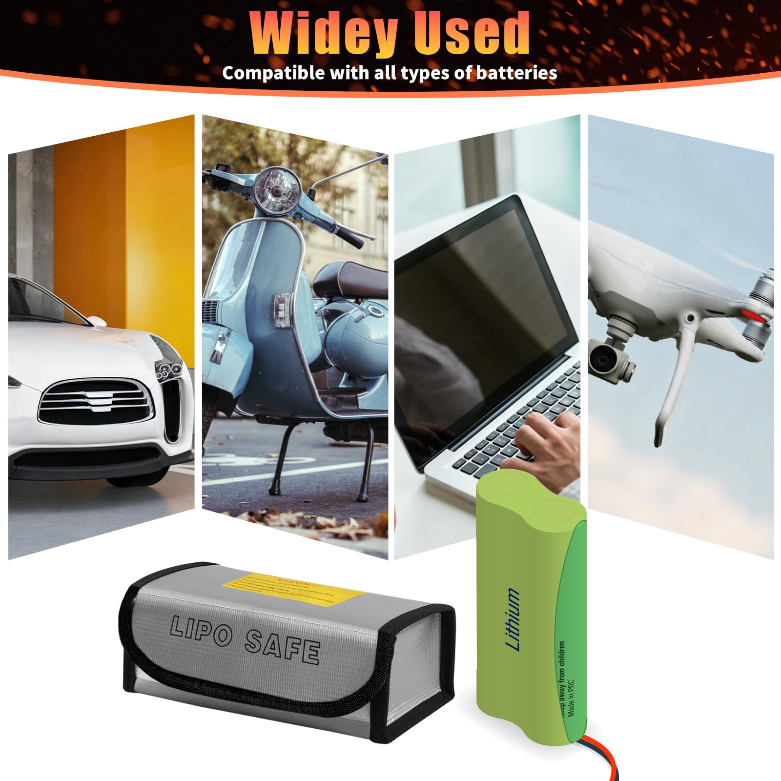 3 sztuki Lipo Safe Bag – ognioodporna torba na baterie, odporna na wysokie temperatury, torba bezpieczeństwa do akumulatorów Lipo/Ebike nadaje się do ładowania, przechowywania, transportu (18,5 x 7,5