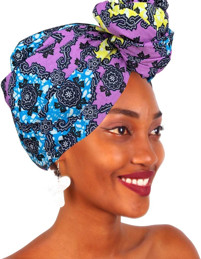 Traditional African Bazin Riche Wax Print Head Wrap Headtie Headwear Nigerian Scarf Gele for Women