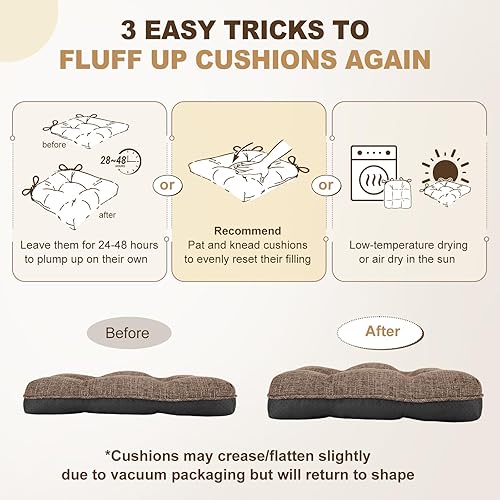 Miniatura 7 de downluxe Cojines de interior para sillas de comedor, almohadillas de espuma viscoelástica con textura capitoné, con lazos y respaldo antideslizante,