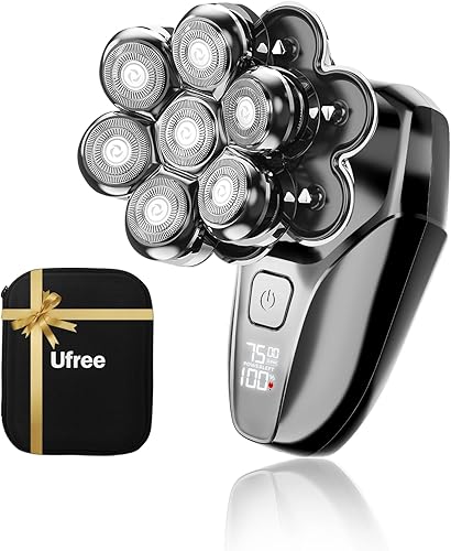 Ufree Afeitadora de cabeza giratoria 7D para hombres calvos, cuchillas magnéticas desmontables, maquinilla de afeitar eléctrica impermeable IPX7,