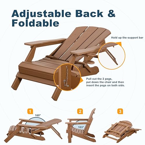 Miniatura 4 de nalone Juego de 2 sillas Adirondack con respaldo ajustable, sillas Adirondack plegables con soporte para tazas, silla Adirondack de plástico HDPE