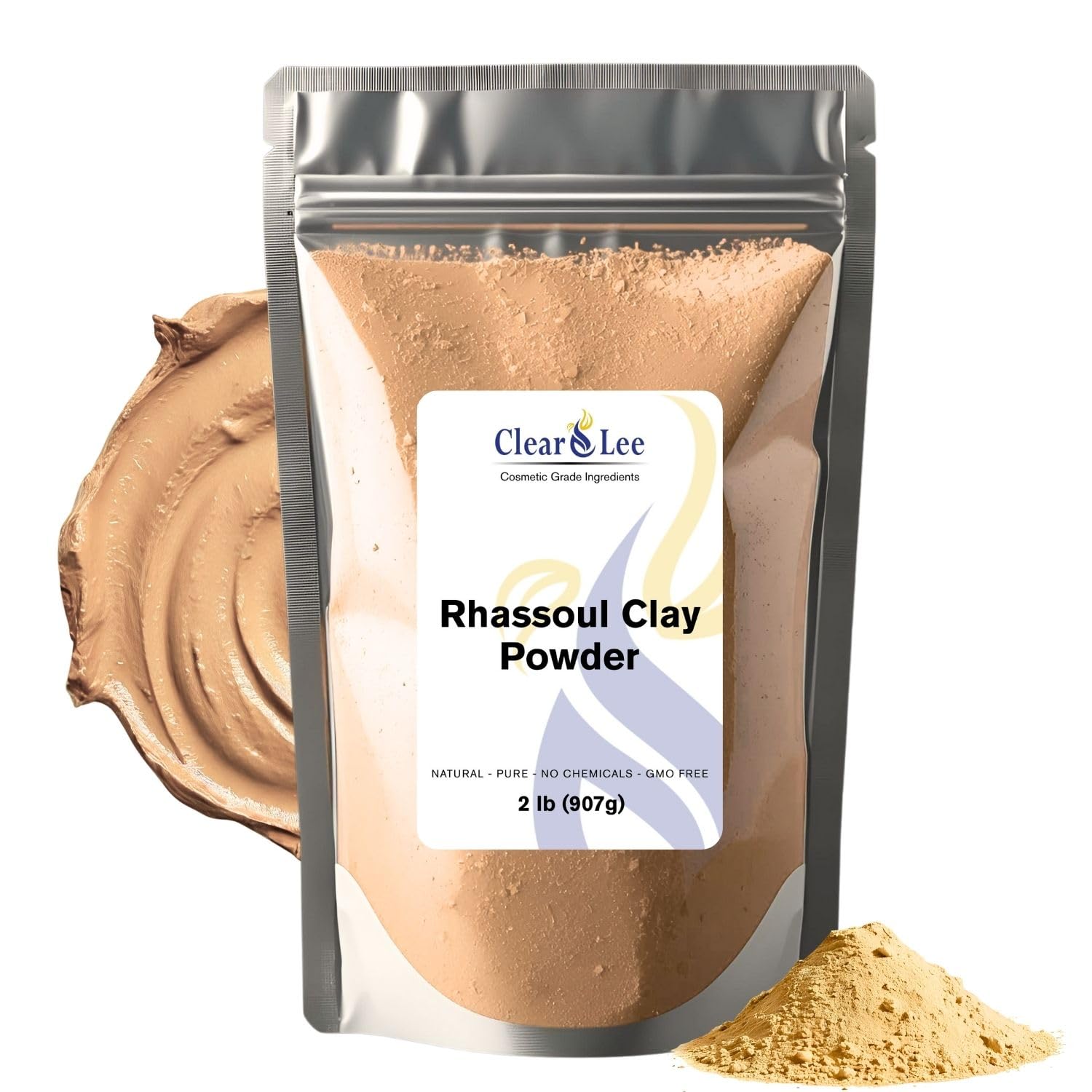 ClearLee Rhassoul Ghassoul Clay Cosmetic Grade Powder - 100% Pure Natural Powder - Great For Skin Detox, Rejuvenation, and More - Heal Damaged Skin - DIY Clay Face Mask (2 LB)