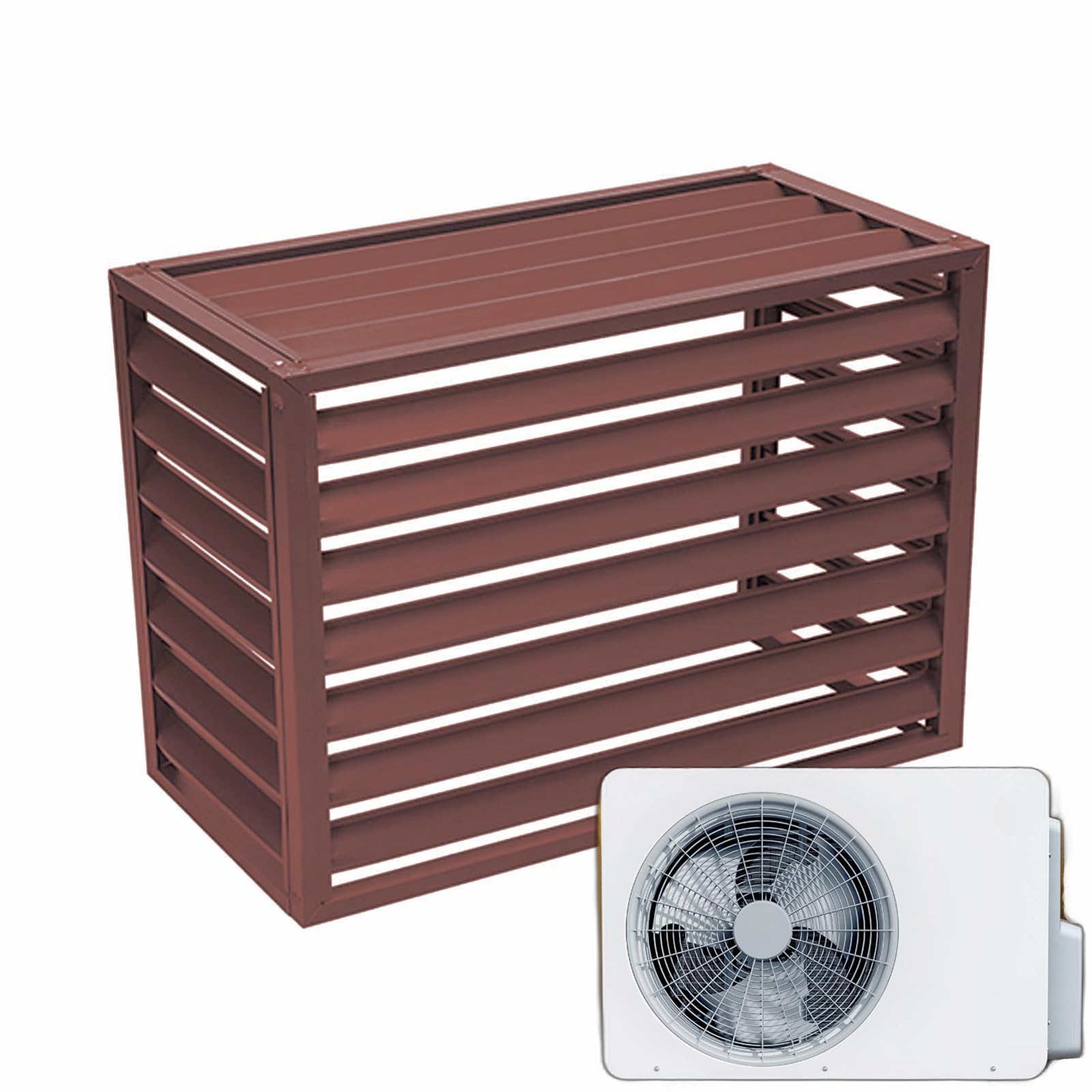 Tonuuoei Air Conditioning Cover Outdoor Unit Aluminium Trim Heat Pump Privacy Screen Brown Louver Top L100/W50/H70 (1.5P)