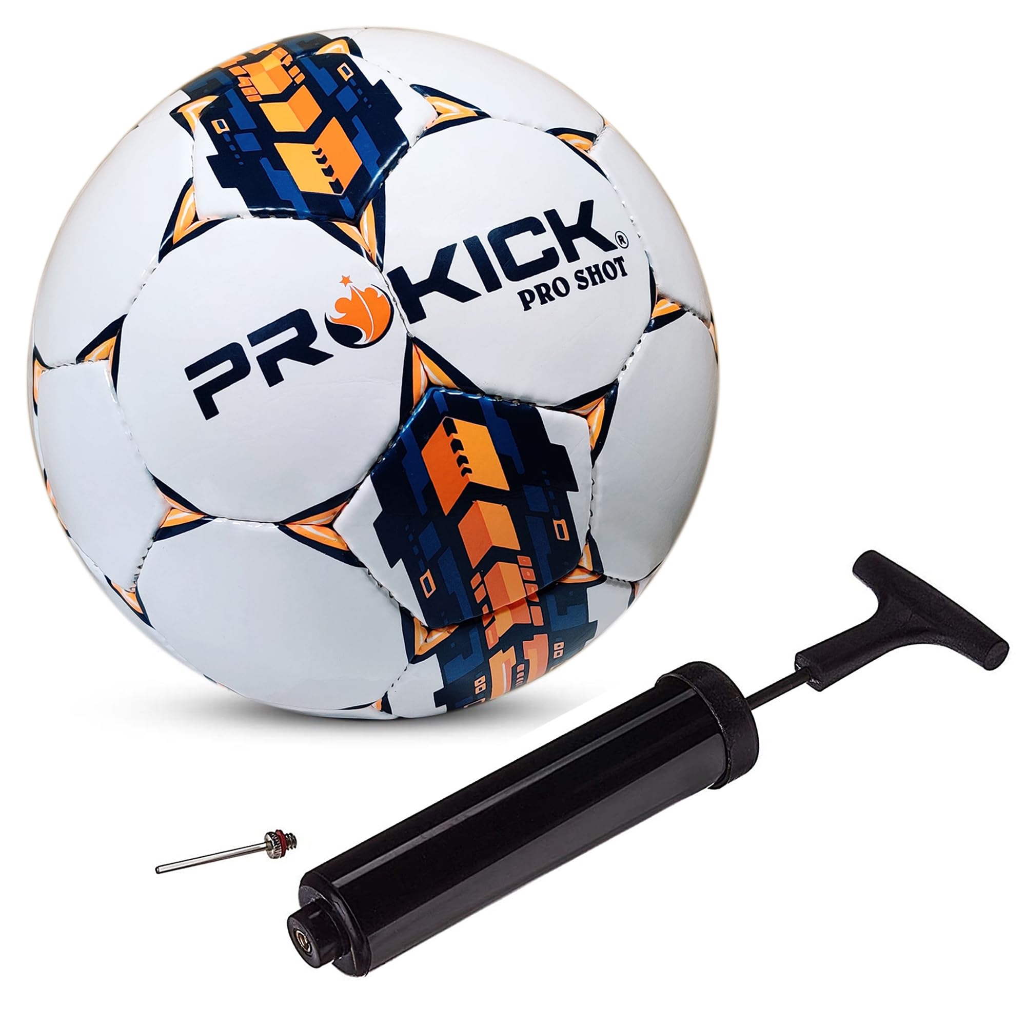 Prokick Pro Shot Hand Stitched 32 Panel PU Football, Size 5 - White/Navy/Orange with Plastic Hand Pump (B0CRPDBQD9) Amazon Price History, Amazon Price Tracker