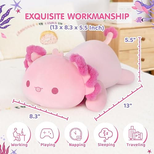 Miniatura 2 de Mewaii Linda almohada de peluche de ajolotl, juguetes de peluche kawaii, peluches esponjosos, almohada corporal para niños y niñas
