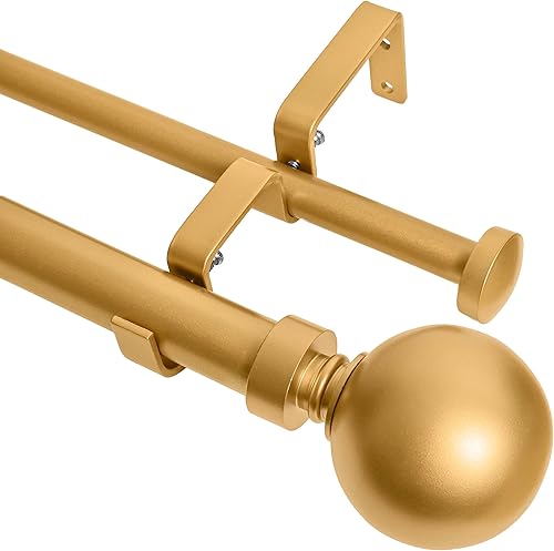 Meriville cortinero doble telescópico para ventana simple tratada de 1 pulgada de diámetro con esferas en los extremos