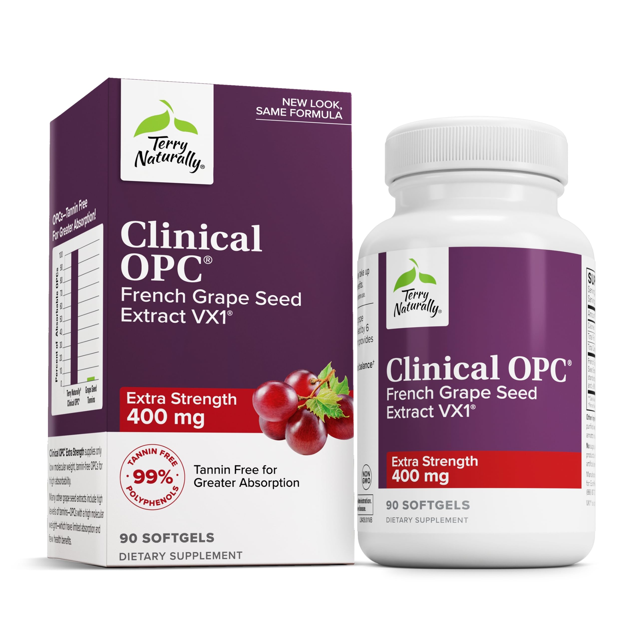 Clinical OPC Extra Strength - Healthy Heart & Artery Support - Aids Brain Health & Function for Focus and Concentration - Offers Antioxidant Activity - 400 mg, 90 Softgels