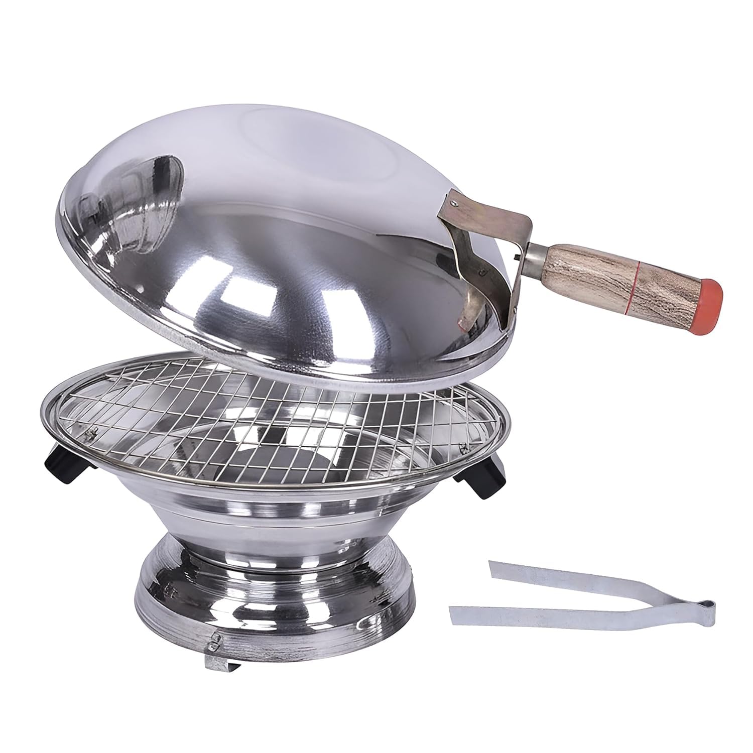 Kuber Industries Aluminum Tandoor Bati Maker Baking Oven, 34 x 34 x 26 cm, Gas Tandoor, Barbecue Grill Food Steamer Cookware Set (Set of 1, Silver)-KUBMART11726, Standard