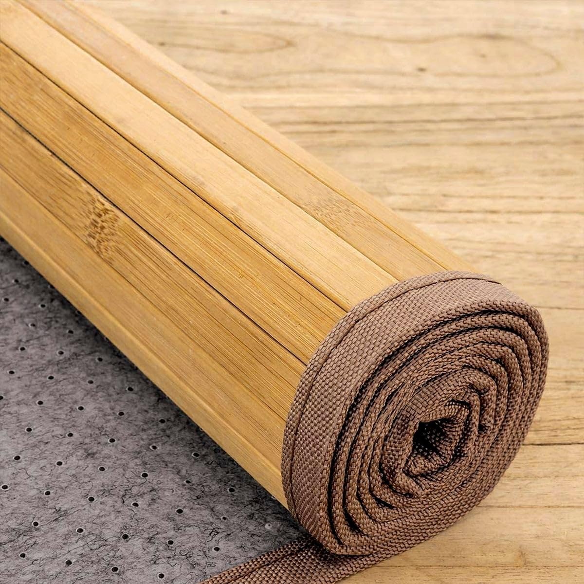 LOLAhome - Alfombra para Salón de Bambú Natural Antideslizante de 200x300 cm Marrón Claro, Resistente a la Humedad y Manchas. Ideal para Cocina, Dormitorio, Comedor y Salón