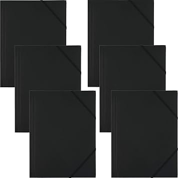 D.RECT | Elasticated Folder | Folders for Paperwork | Folders with Elastic Band | Document Organiser | Folder for School Office Home | Pack of 6 Pieces | 3 Flaps | Size A4 | PP | Polypropylene Black