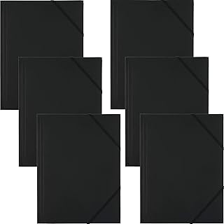 D.RECT - Pack de 6 Carpetas con 3 solapas de Polipropileno con gomas, A4, color negro (009082)
