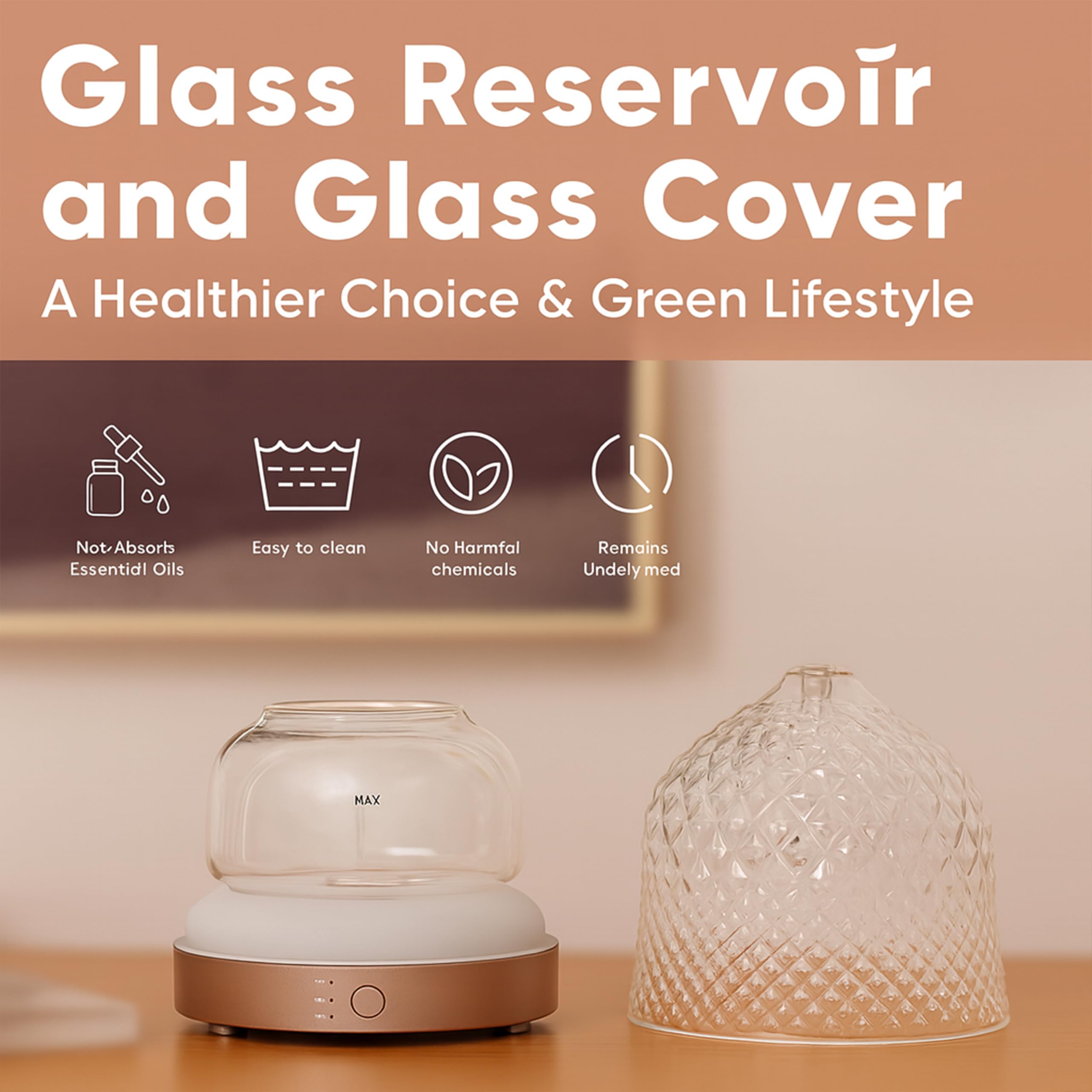 ALMA Diffusor & Luftbefeuchter für ätherische Öle mit 200 ml Glastank – Elegante Aromatherapie mit Glas, Stimmungs-LED-Beleuchtung, 10 Stunden beruhigender Nebel (White)