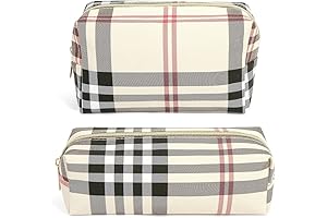 Chic Khaki Plaid Designer Toiletry Bag for Purse