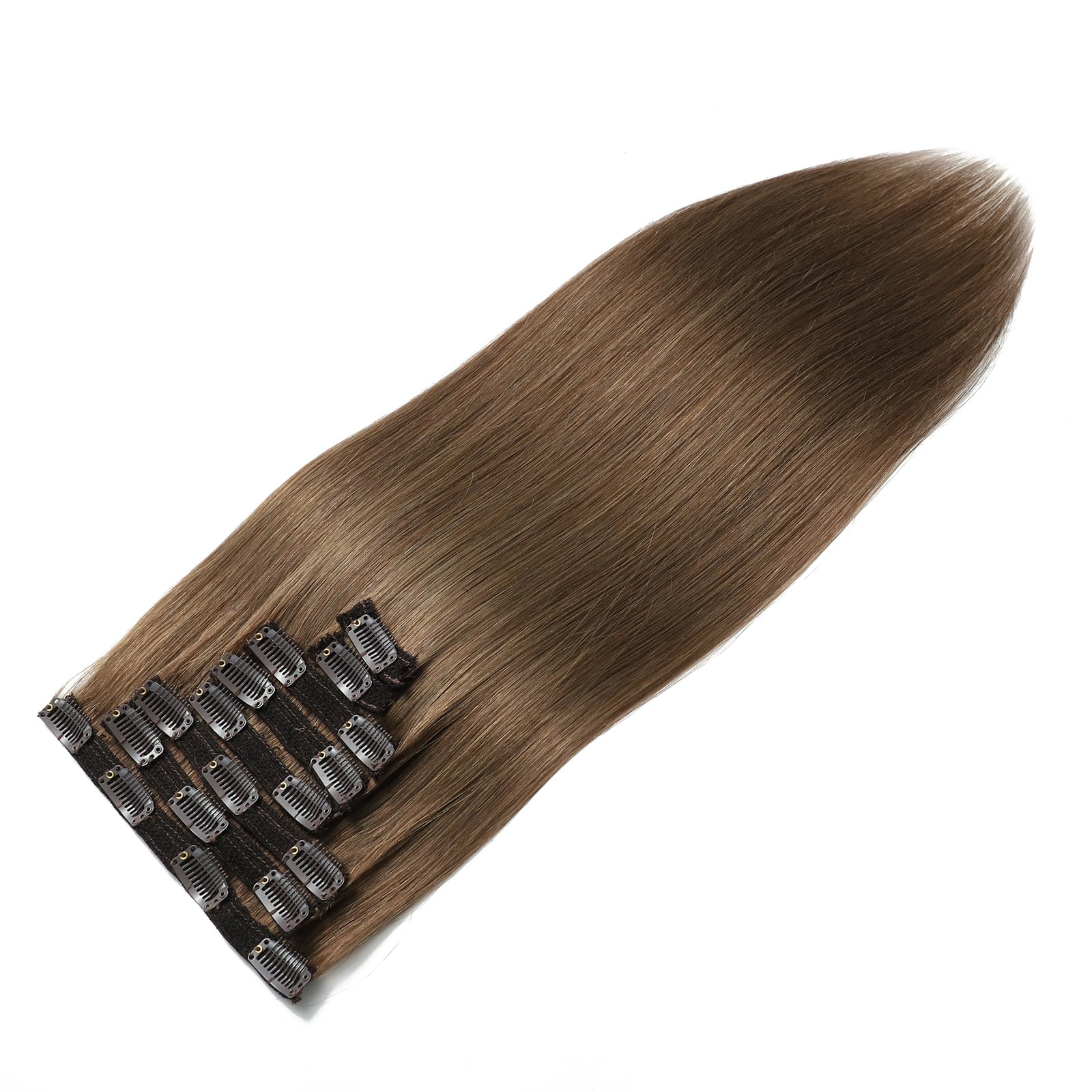 Hell Aschblond Clip in Extensions 9A Echthaar 15#, Human Hair 100% Remy Tressen Haarverlängerung 8pcs Glatt mit Clips 22inch/55cm