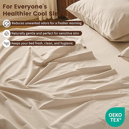Miniatura 5 de Juego de sábanas de lino 100% de tamaño King, con bolsillo extra profundo para colchones de 18-24 pulgadas, transpirable y suave, juego de 4 piezas