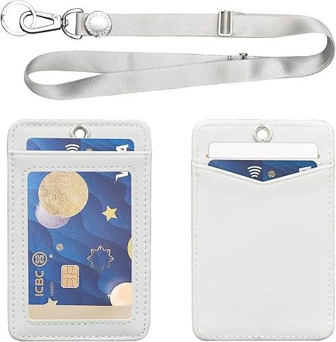 BOKOVNGEE Soporte para tarjetas de identificación con cordón de nailon negro de longitud ajustable y llavero de metal, soporte vertical de piel de