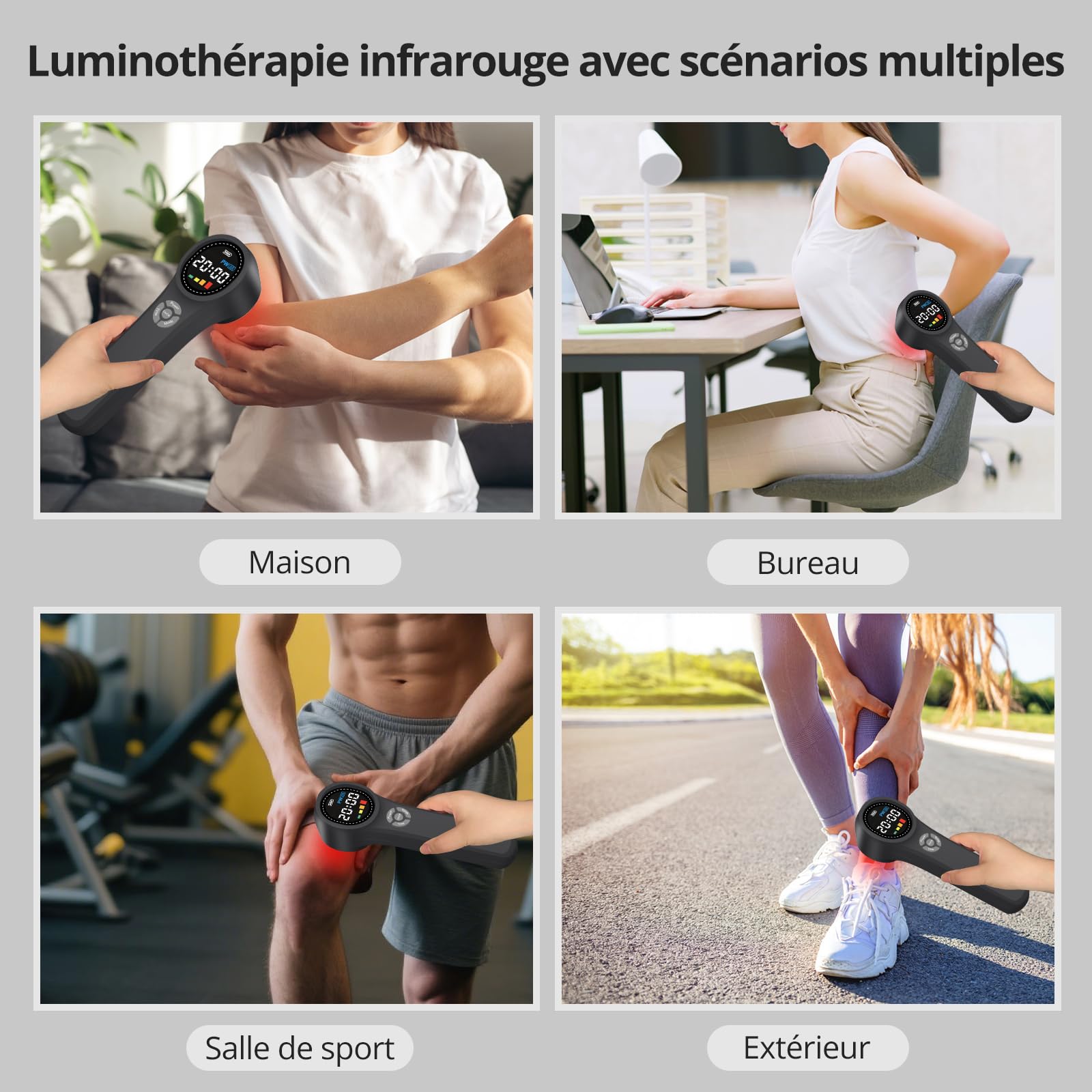 Thérapie par lumière rouge proche infrarouge Toponechoice, 4 x 980 nm + 4 x 810 nm + 16 x 660 nm, appareil portable de luminothérapie rouge pour soulager la douleur, bâton de luminothérapie rouge pour
