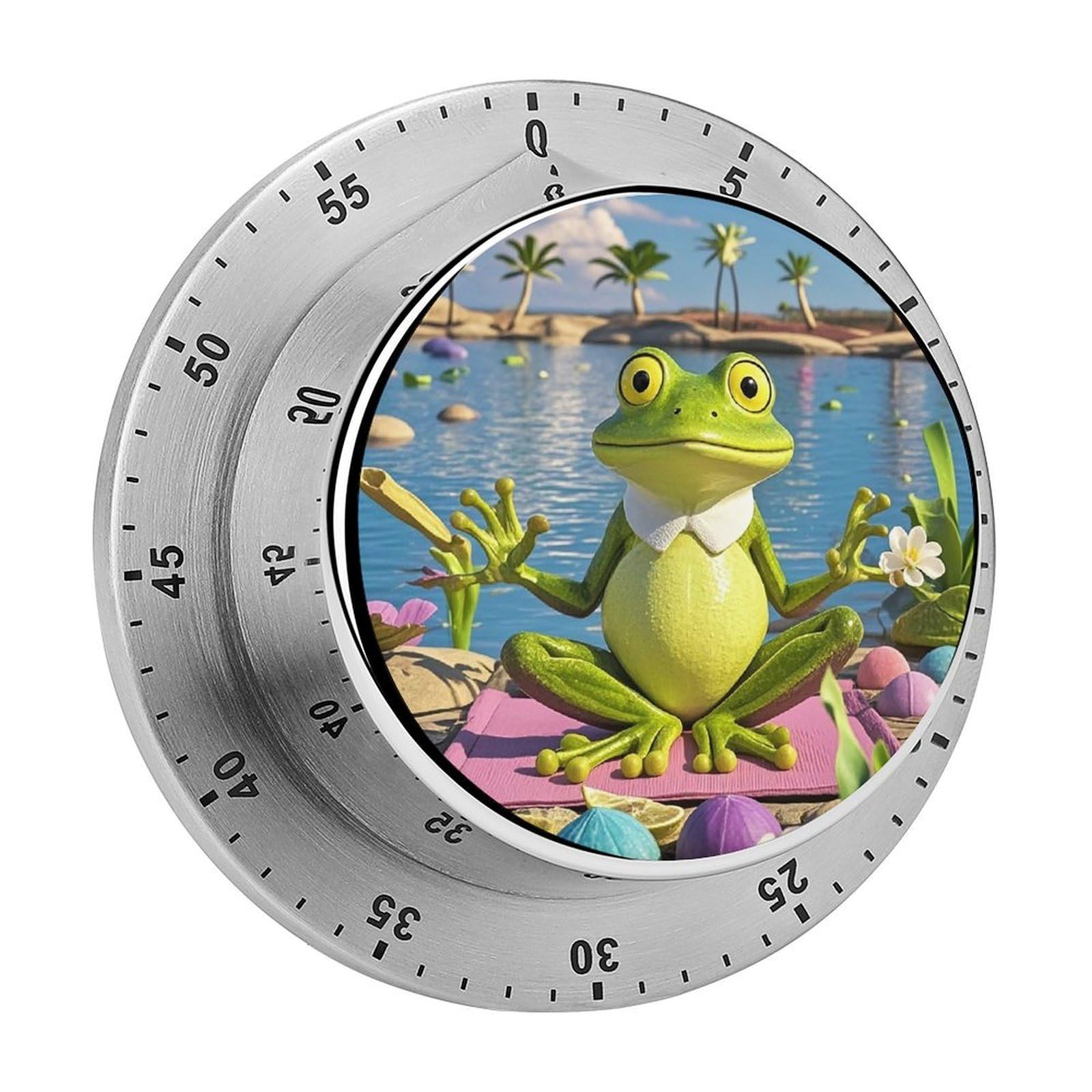 Funny Yoga Frog Timer with Loud Alarm Precision 60 Minute Wind Up Timer Portable Manual Countdown Timers Exquisite Stainless Magnetic Kitchen Timers for Cooking Chef Clock
