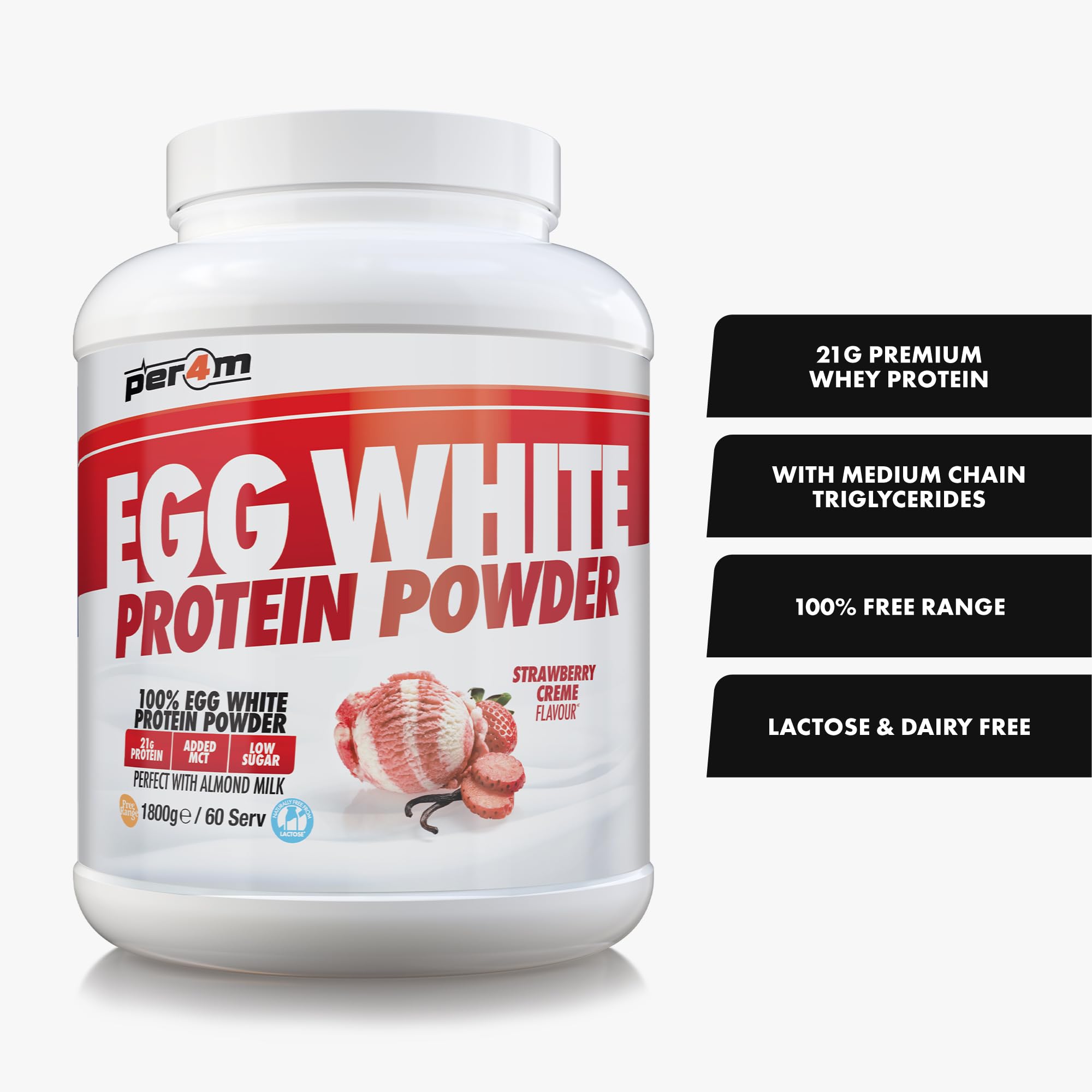 Per4m Egg White Protein Powder (1800g) Crème de fraises - Protéines - Protéine d’œuf