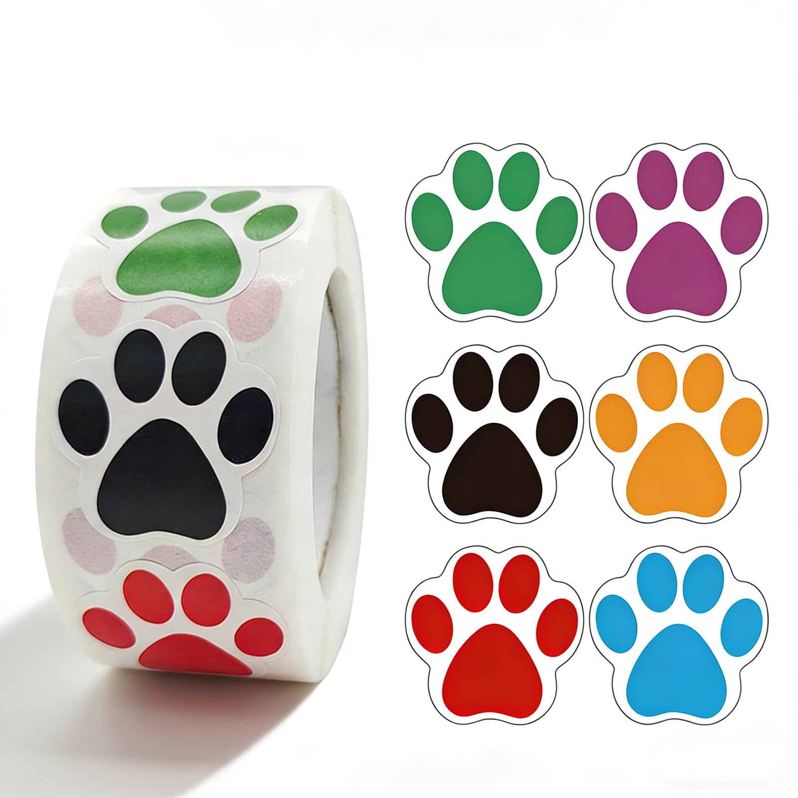 Colourful Dog Paw Print Stickers,500 Pcs Self Adhesive Paw Stickers for Walls Mini Animal Footprint Decals for Scrapbooking Party Bag Fillers Envelope Seals Puppy Decor for Childrens Bedroom