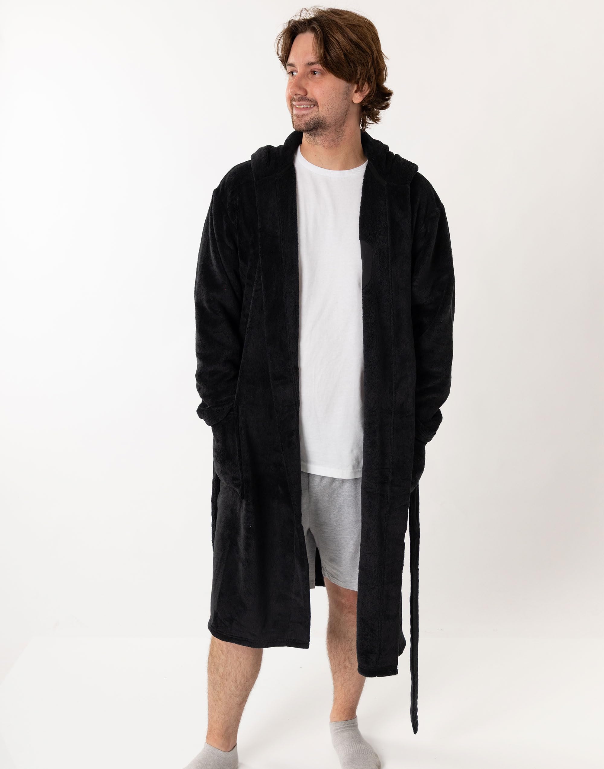 Star Wars Albornoz negro con capucha de Darth Vader para hombre | Ropa de estar en casa de forro polar retro con texto Ven al Lado Oscuro | Albornoz cómodo para relajarse | Merchandising