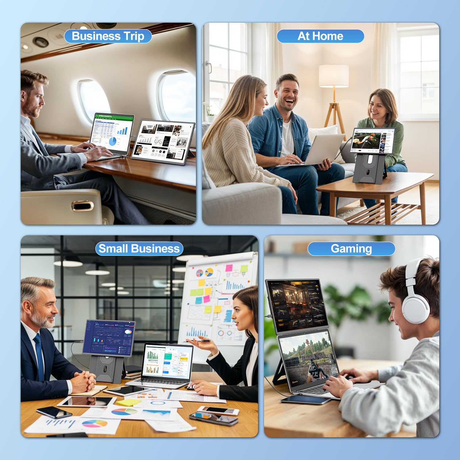 KEFEYA Tragbarer Monitor, 16.2" FHD 1200P Laptop Bildschirm Erweiterung, Monitor mit 360° Drehbarer Magnetischer Halterung, Reisemonitor für Alle Laptops, Plug & Play für Windows/Mac/Chrome/Xbox/PC