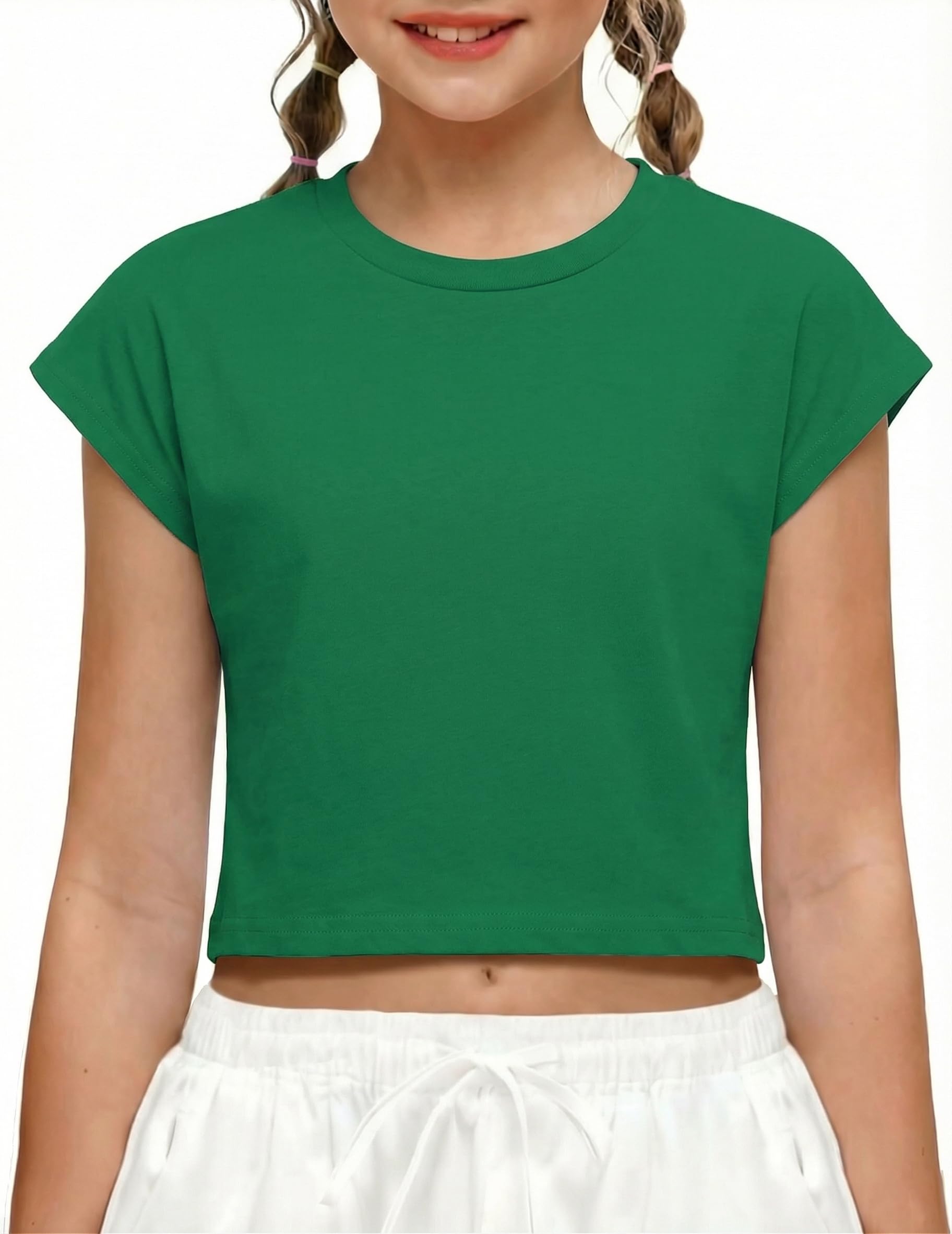 Arshiner Mädchen T-Shirts Crop Top Kurzarm Sport Sommer Tee Kinder Einfarbig Locker Tops Rundhals Kurze Tshirt Casual Mode Oberteile Mädchenkleidung 5-12 Jahre