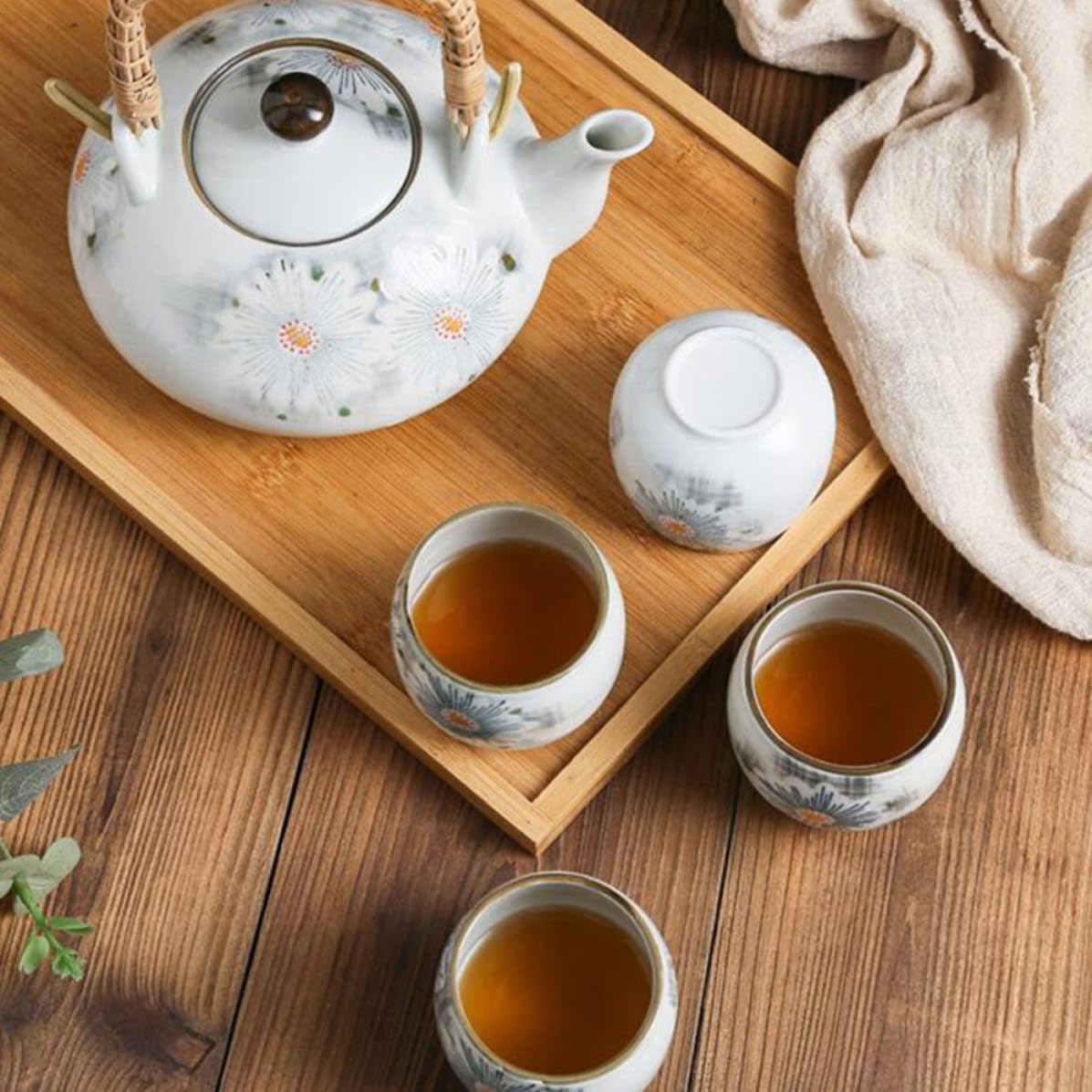 Juego de Té de Cerámica Pintado a Mano, Tetera Elegante