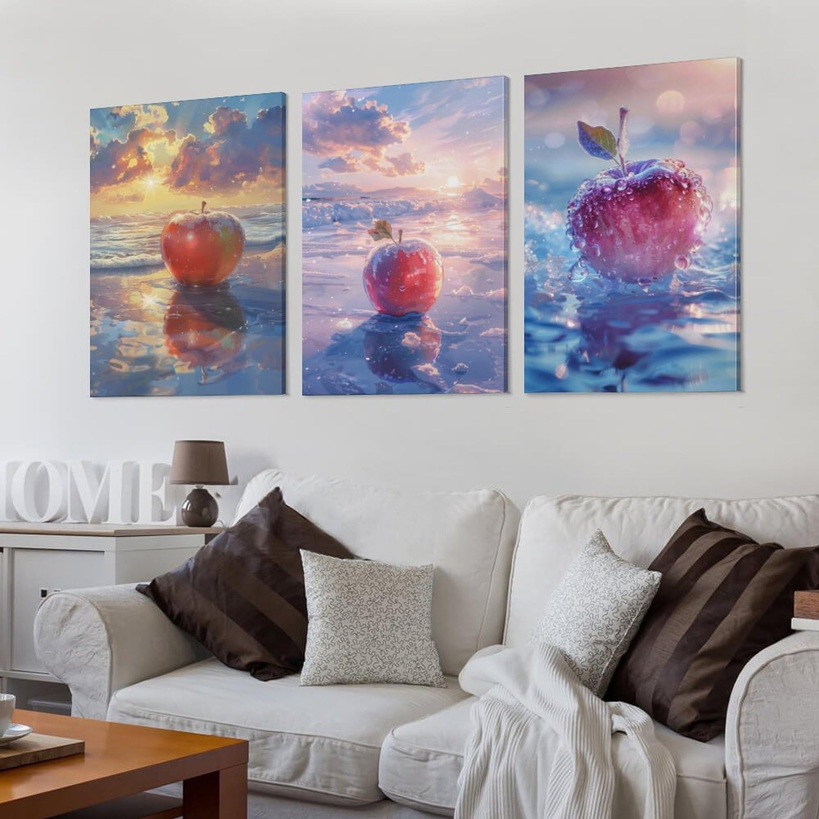 Amazon.co.jp: 3枚 水と雪の結晶で染まったリンゴ 絵画 インテリア